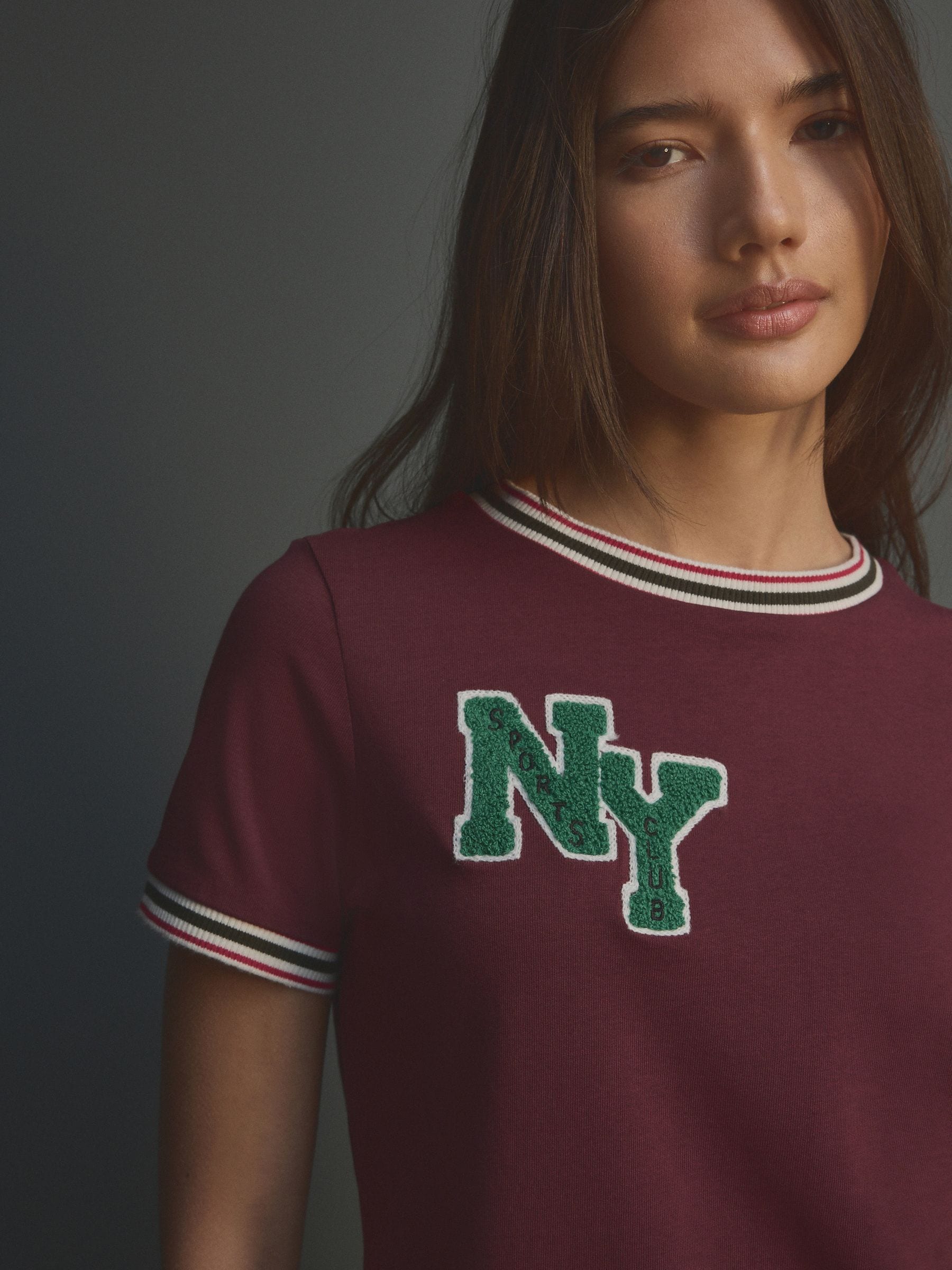 Burgundy Red 100% Cotton Boucle City Graphic Short Sleeve Crewneck T-Shirt