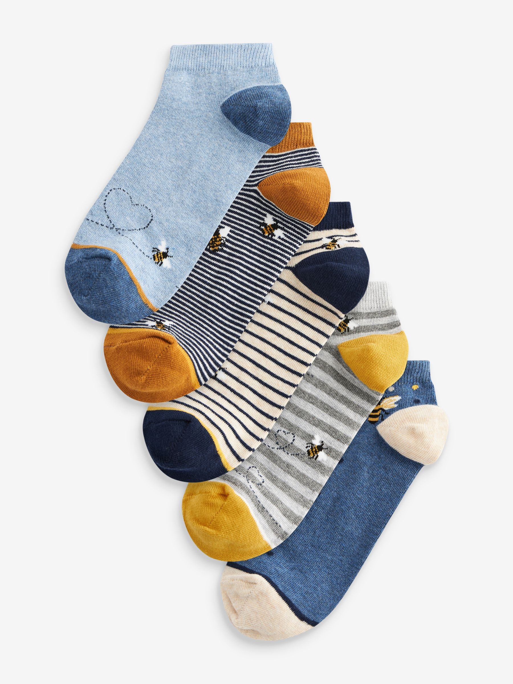 Navy/Ochre Bee Trainer Socks 5 Pack