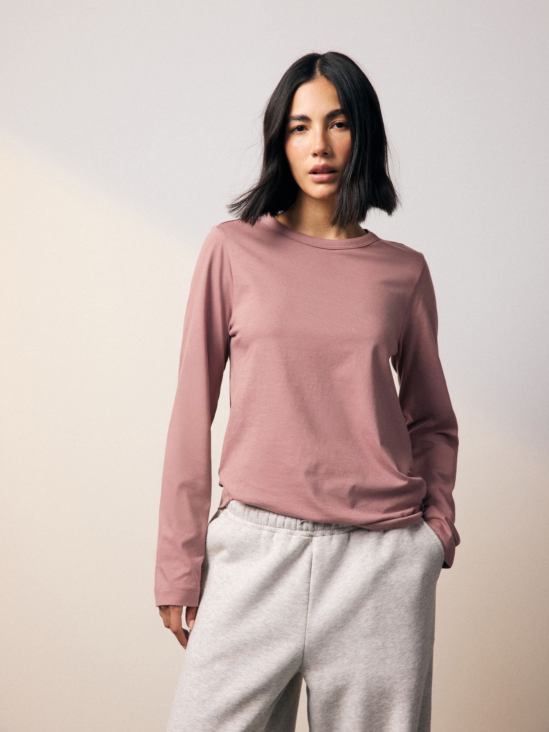 Pastel Pink 100% Cotton Long Sleeve T-Shirt