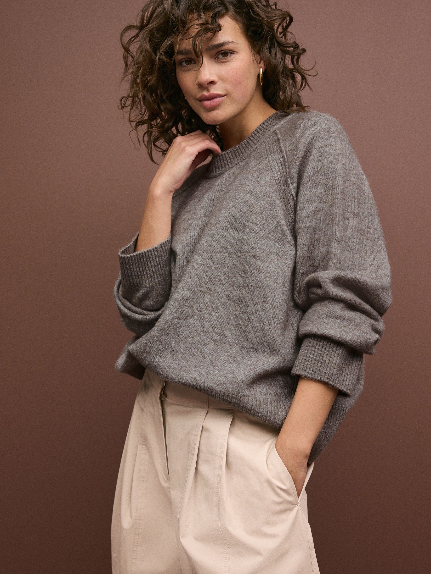 Neutral Mole Seam Detail Crew Neck Jumper With Wool
