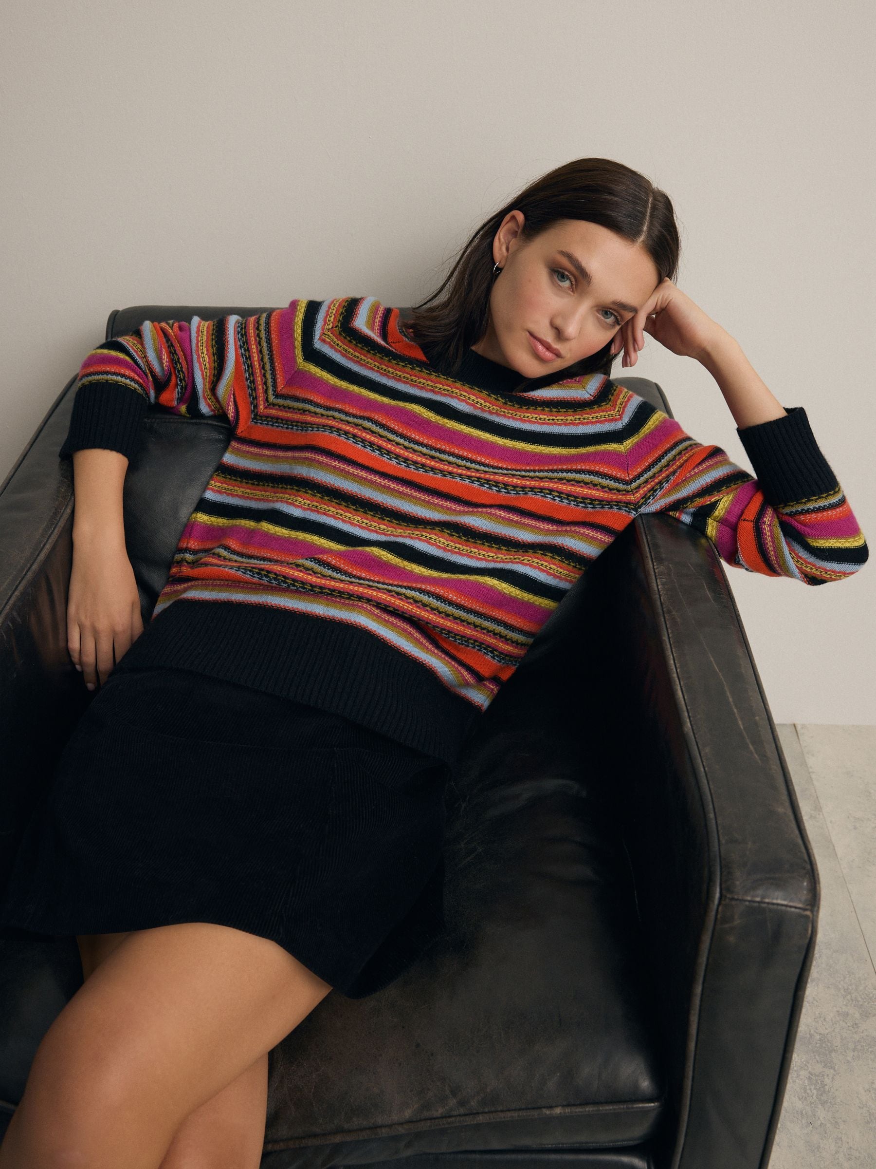 Rainbow Premium 100% Lambswool Pattern Crew Neck Knitted Jumper