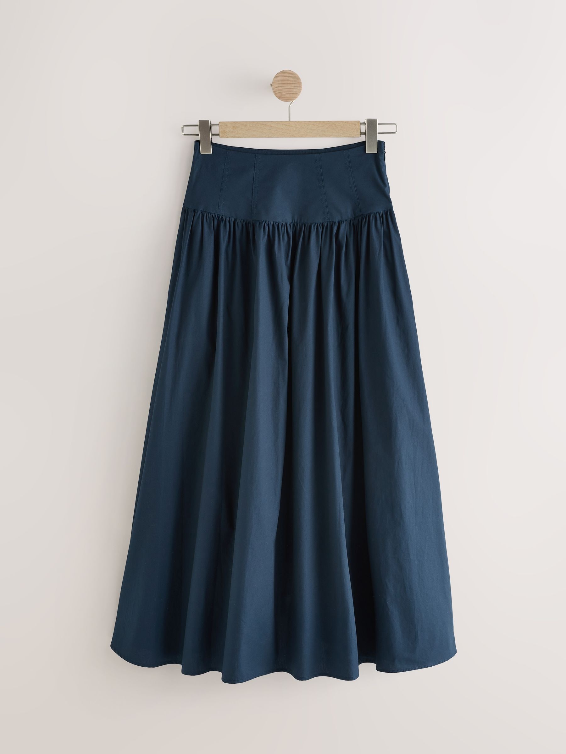 Navy Drop Waist Midi Skirt