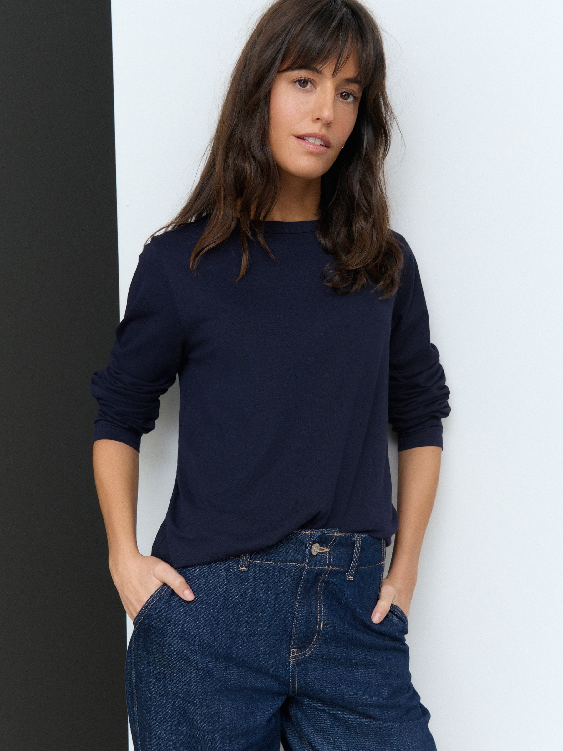 Navy 100% Cotton Long Sleeve T-Shirt