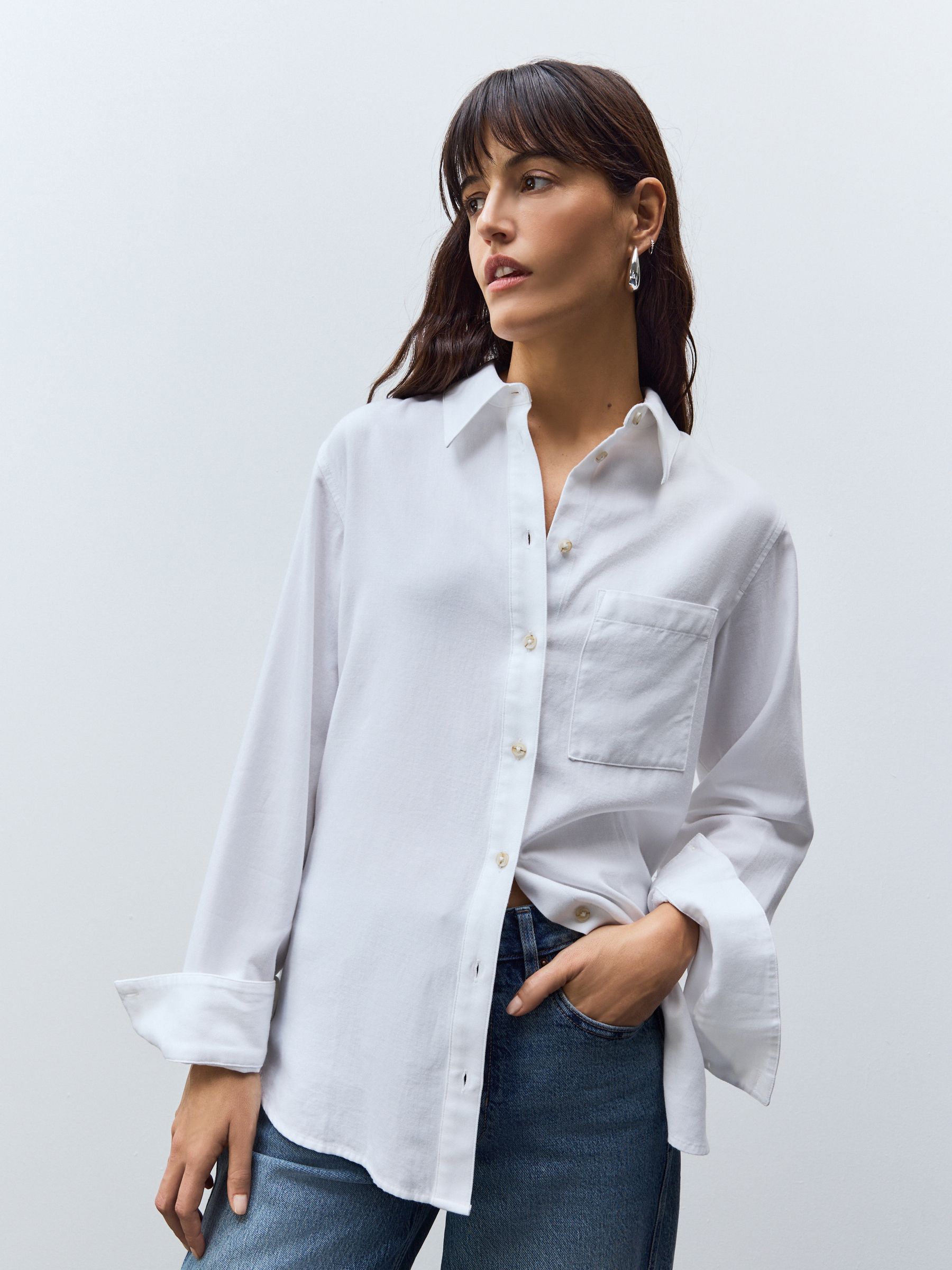 White Relaxed 100% Cotton Button Down Casual Long Sleeve Shirt