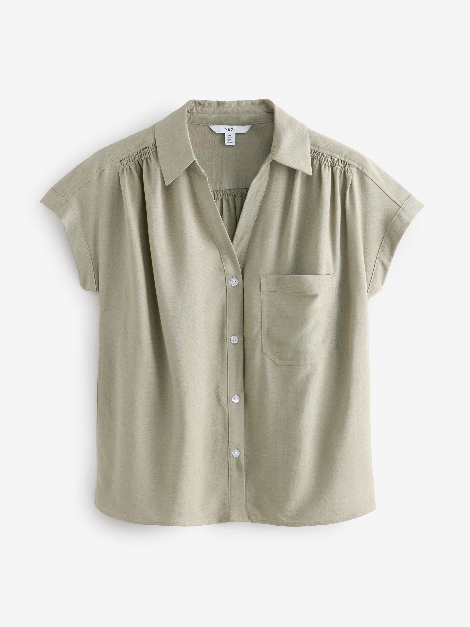 Khaki Green Short Sleeve Shirt With Linen