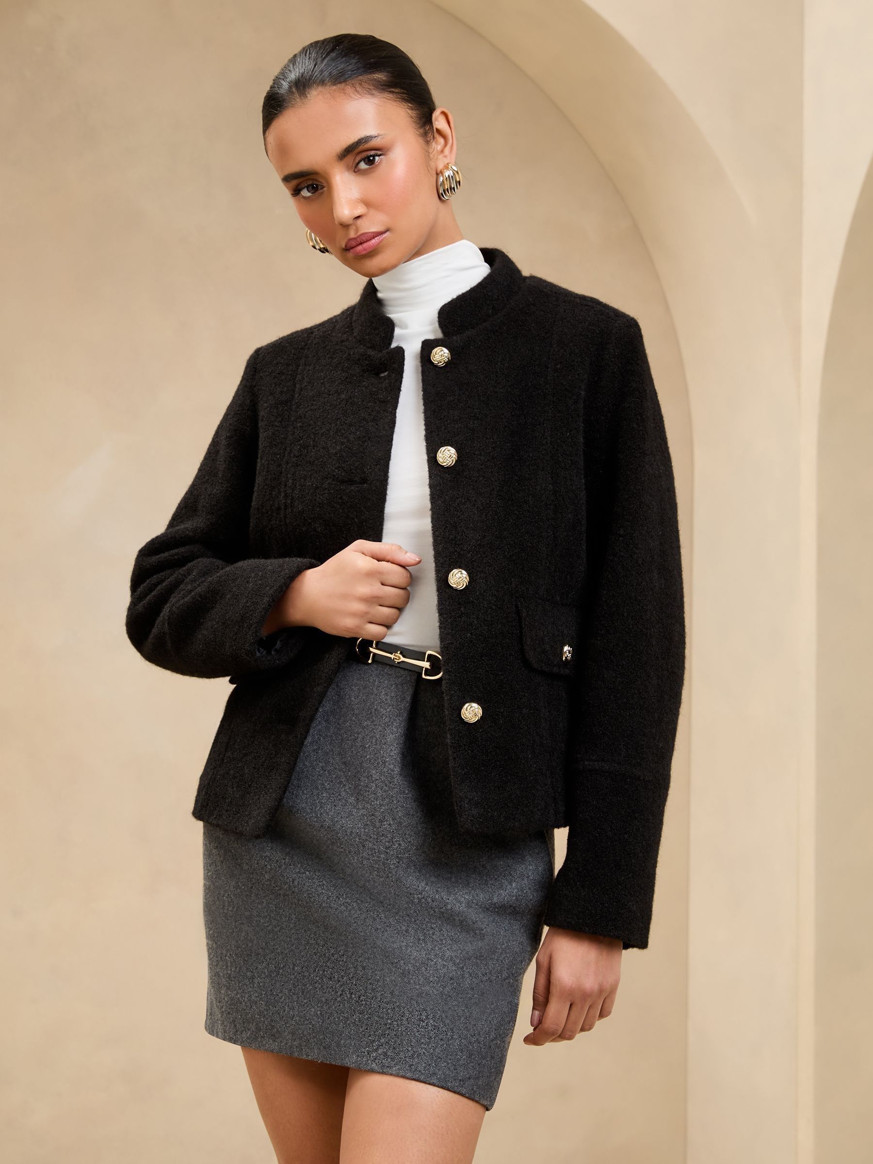 Lipsy Black Brushed Textured Short Swing Bomber Jacket