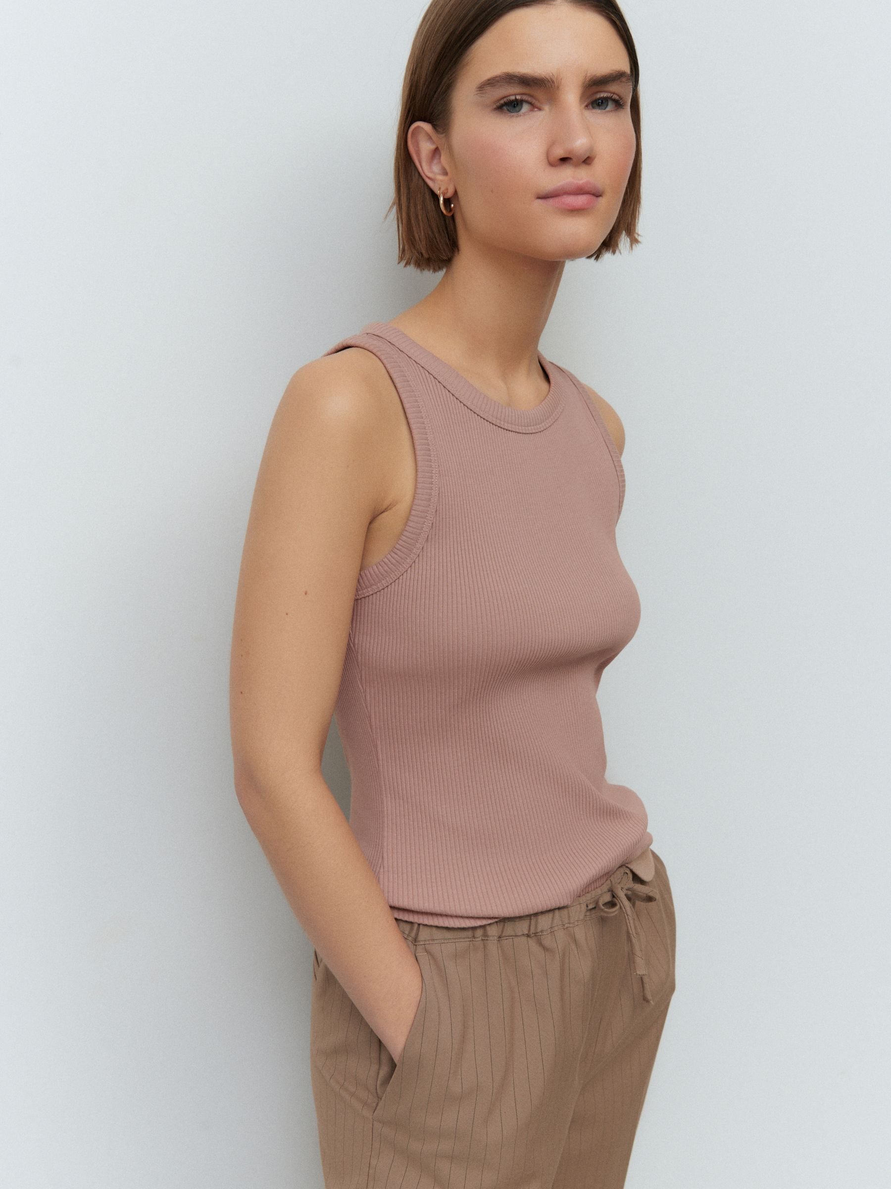 Neutral Ribbed Racer Tank Vest Sleeveless Top