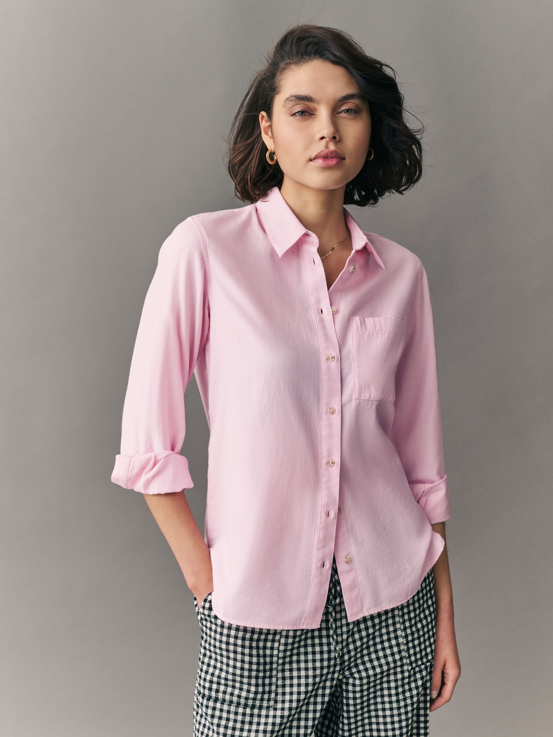 Blush Pink Relaxed 100% Cotton Button Down Casual Long Sleeve Shirt