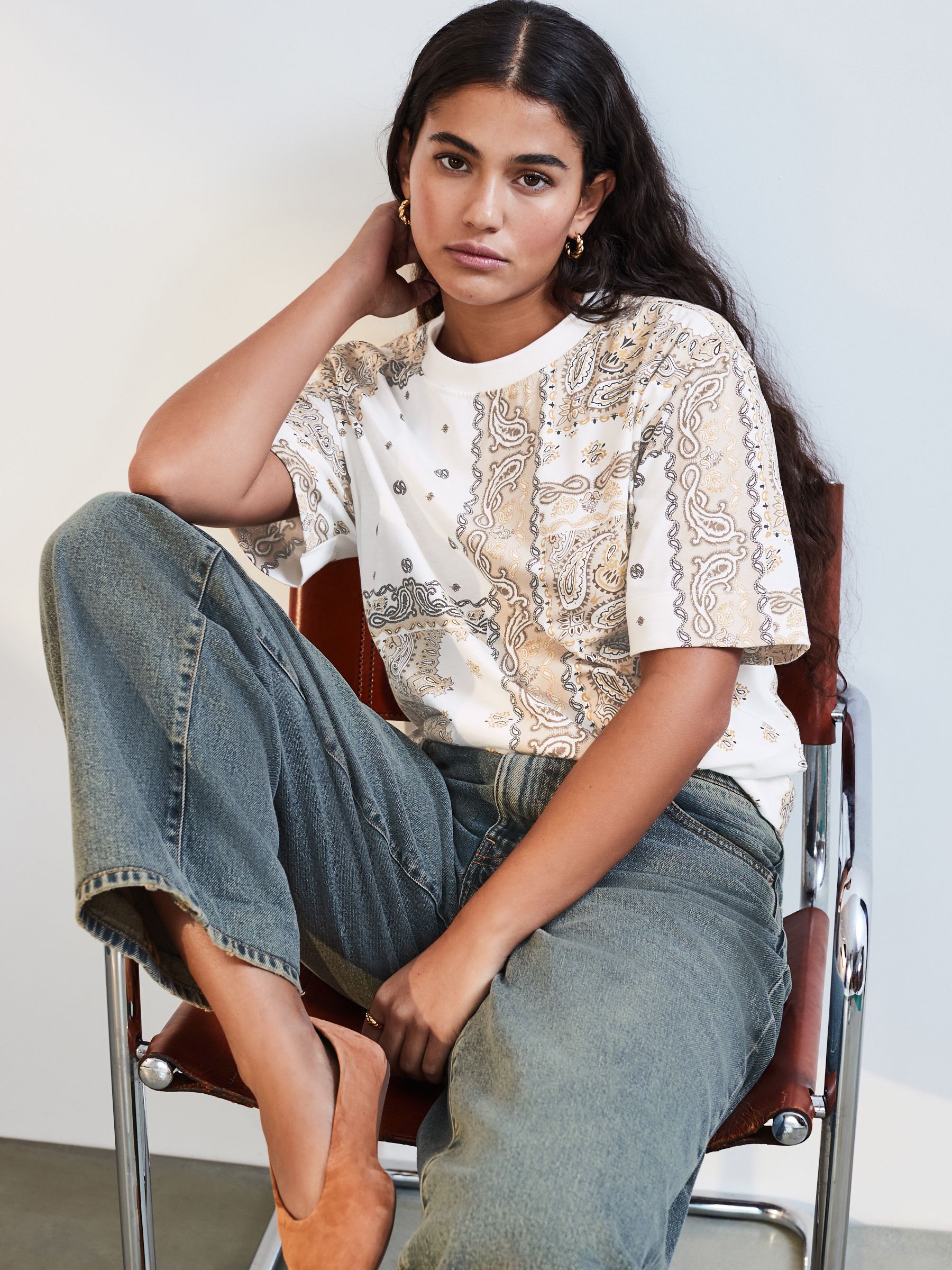 Ecru Short Sleeve Crew Neck 100% Cotton T-Shirt