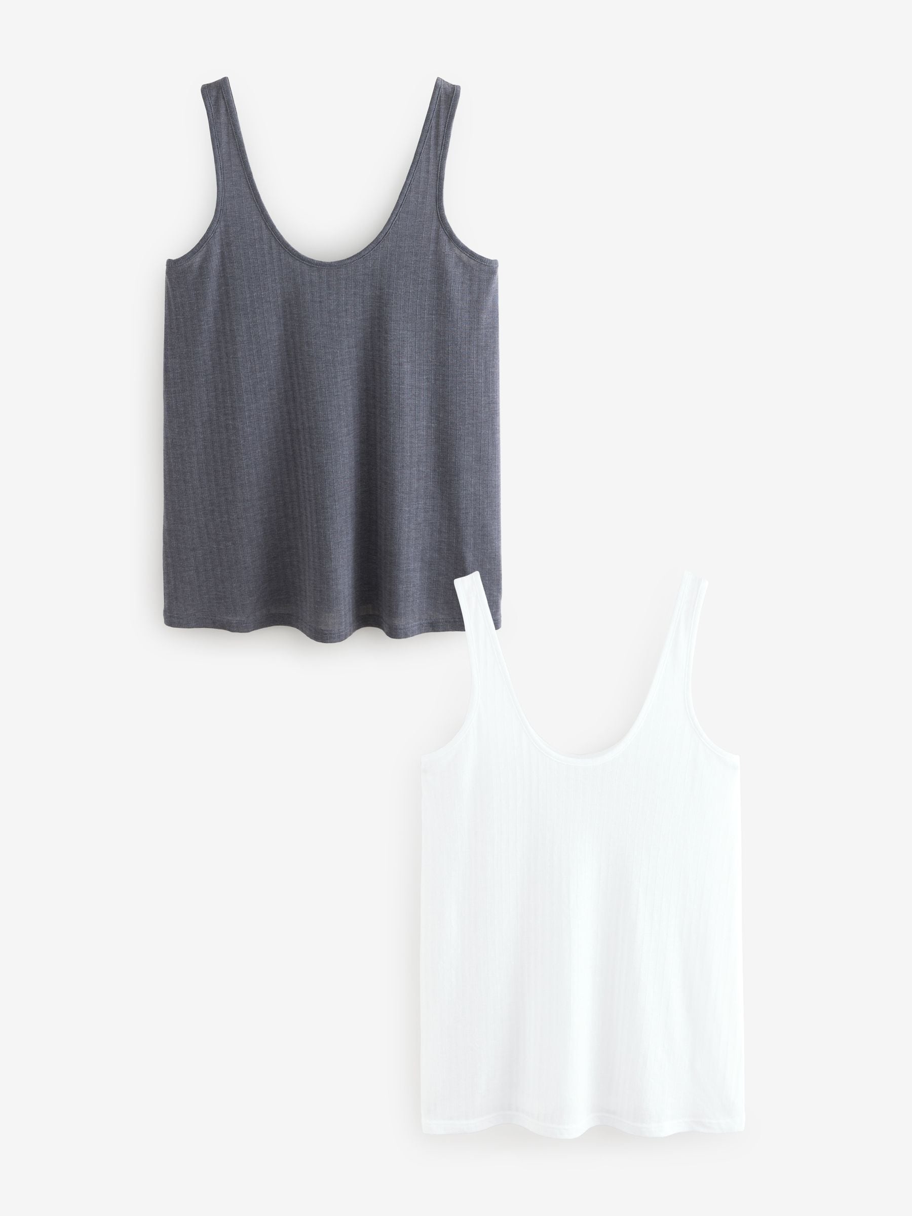 White/Steel Blue Strappy Scoop Neck Slouch Ribbed Vests 2 Pack