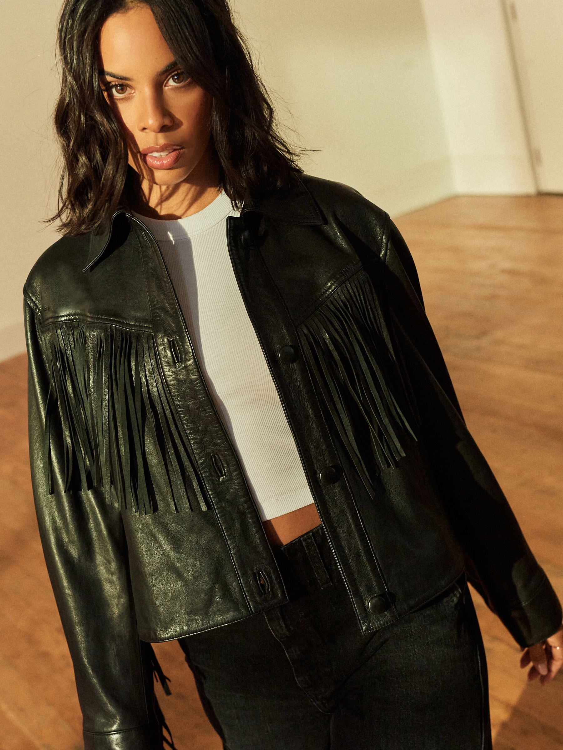 Black Premium Genuine Leather Fringed Jacket