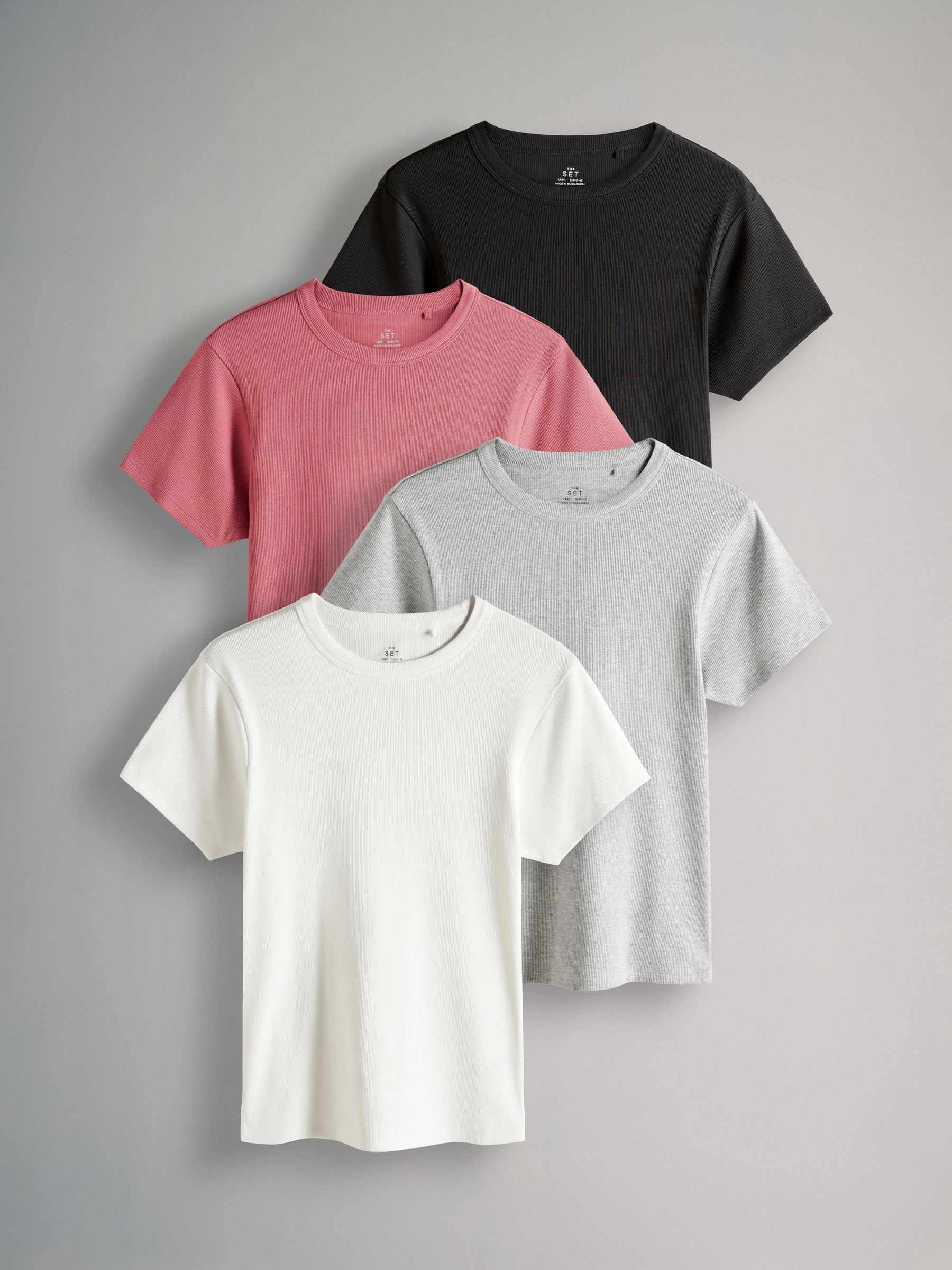 The Set Black/Rose Pink/Cream/Light Grey 4 Pack Ribbed Short Sleeve T-Shirts