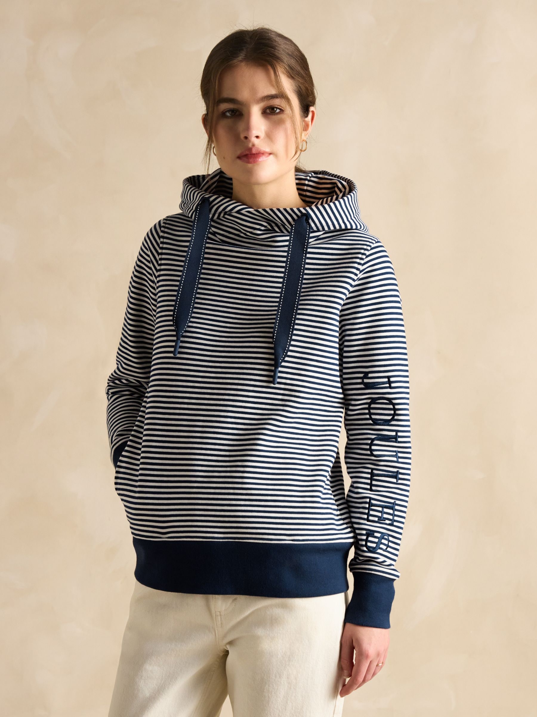Joules Rushton Navy Blue Stripe Cowl Neck Hoodie