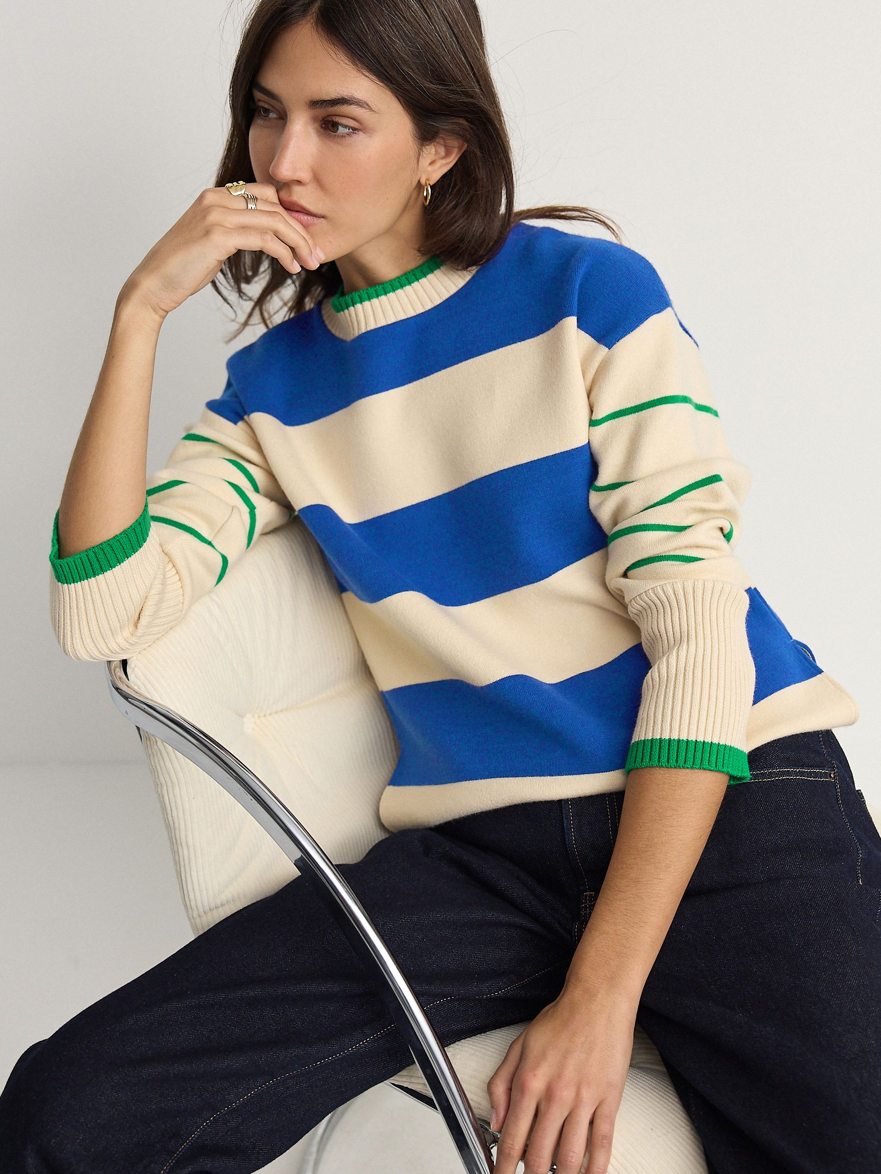 Green Compact Cosy Crew Neck Jumper With Side Split Detail
