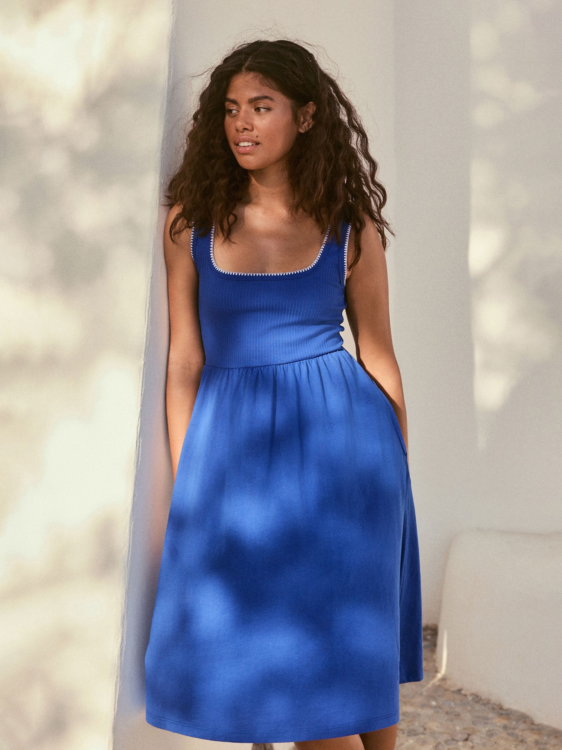 Cobalt Blue Cotton Jersey Midi Summer Dress