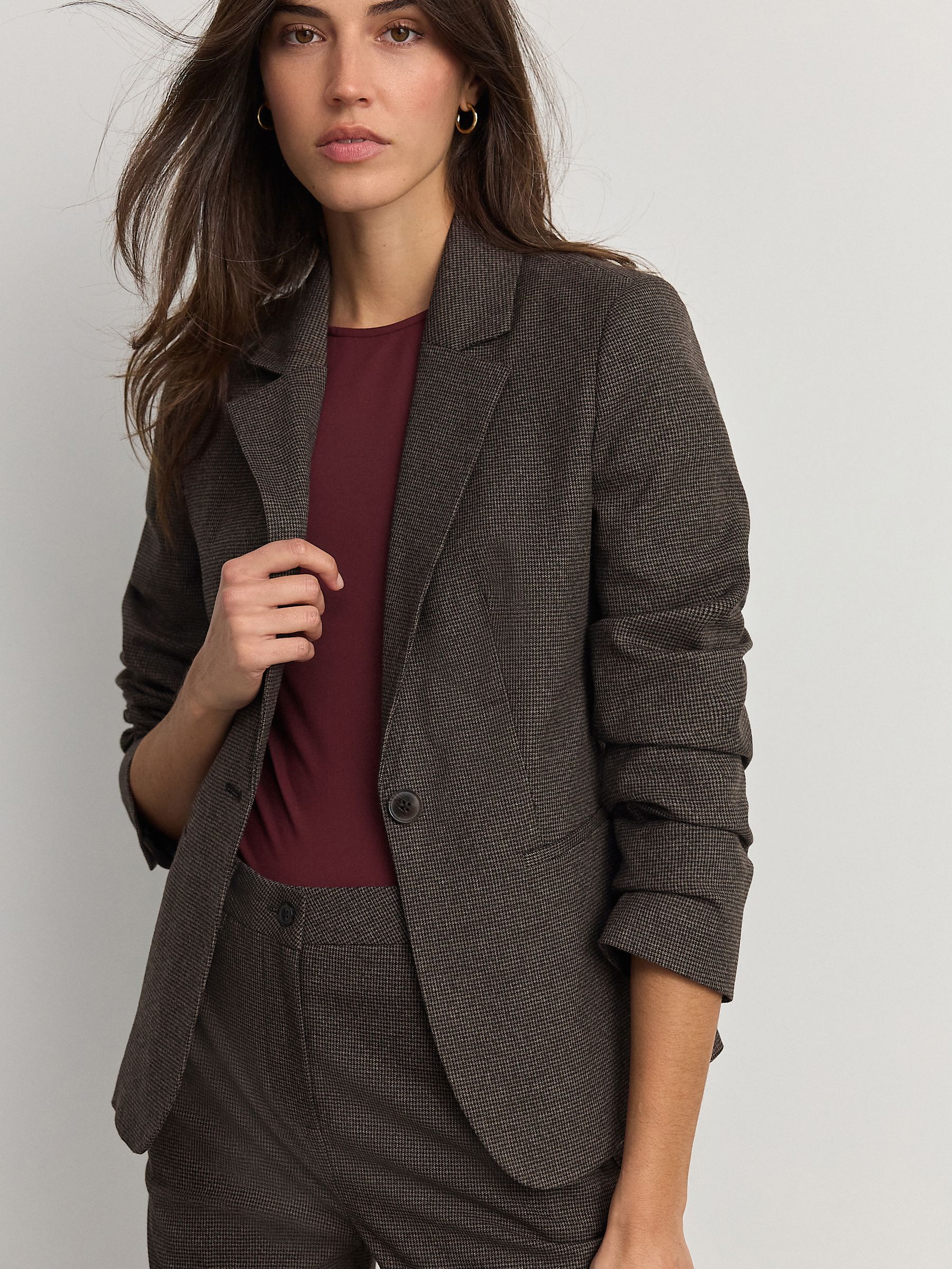 Brown Tailored Checked Single Breasted Blazer