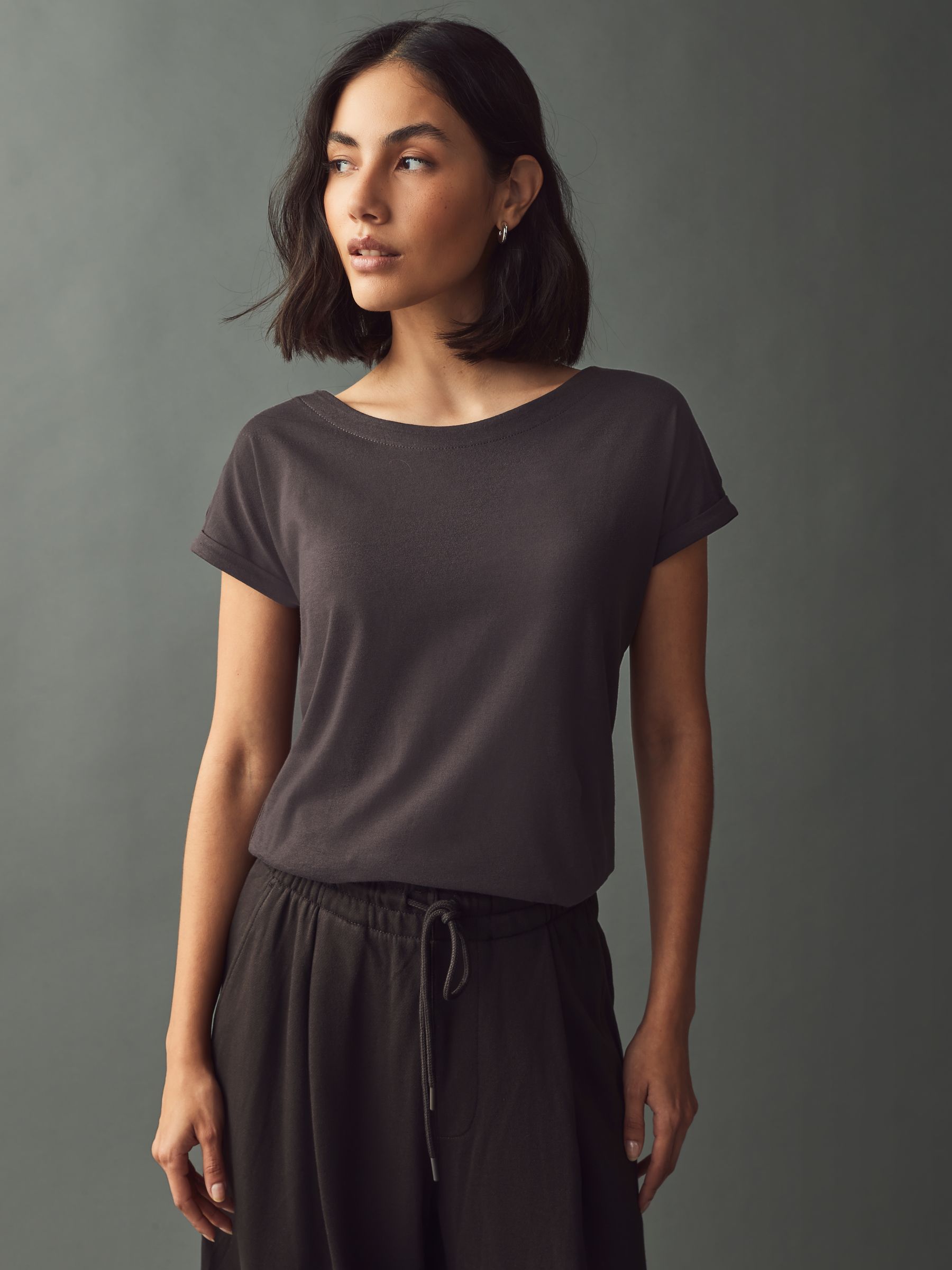Shale Brown Cap Sleeve T-Shirt Top