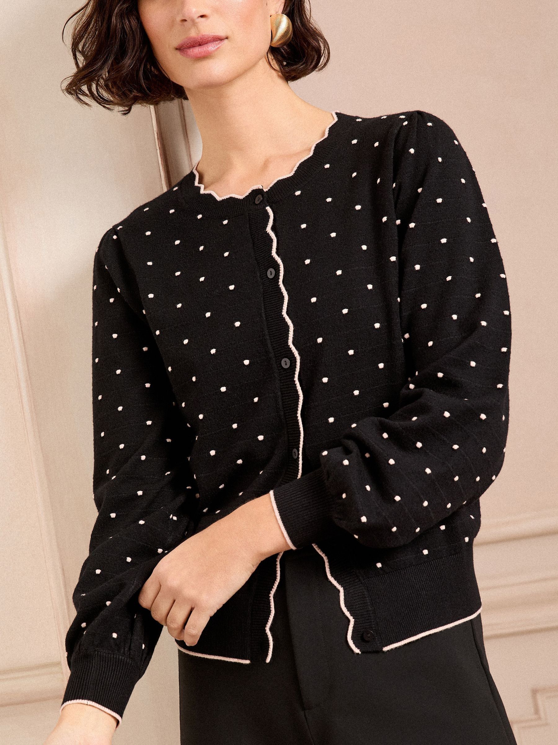 Love & Roses Black Spot Fine Gauge Scallop Edge Knitted Cardigan