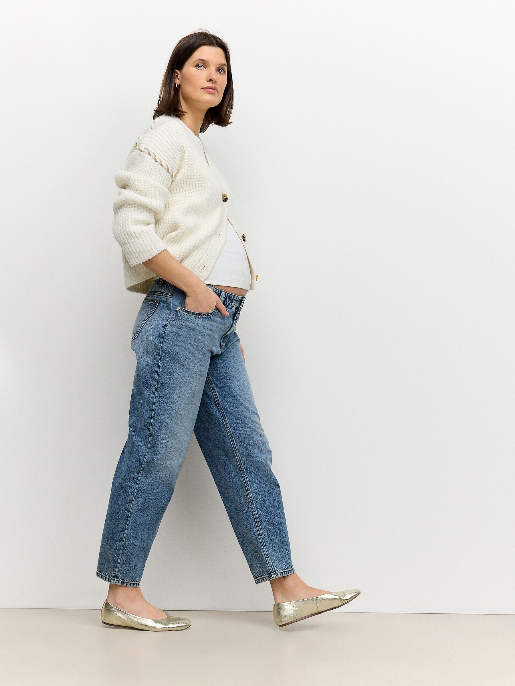 Mid Blue Maternity Barrel Denim 100% Cotton Jeans