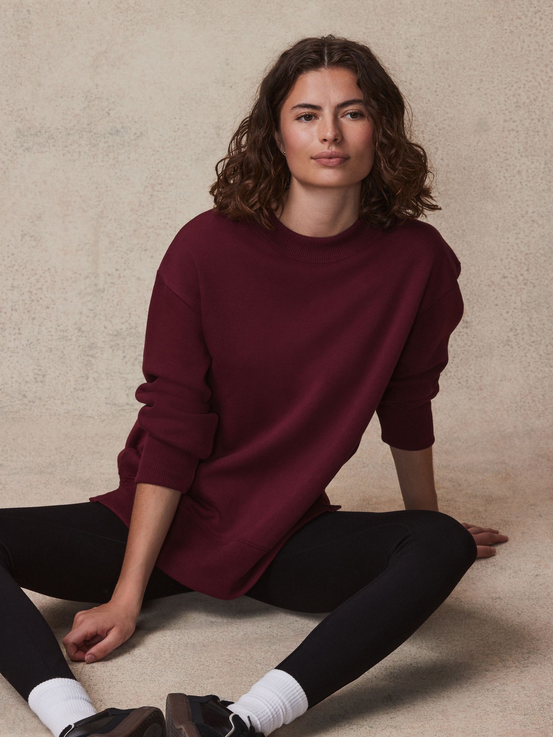 Burgundy Berry Red Relaxed Fit Essentials Longline Sweatshirt