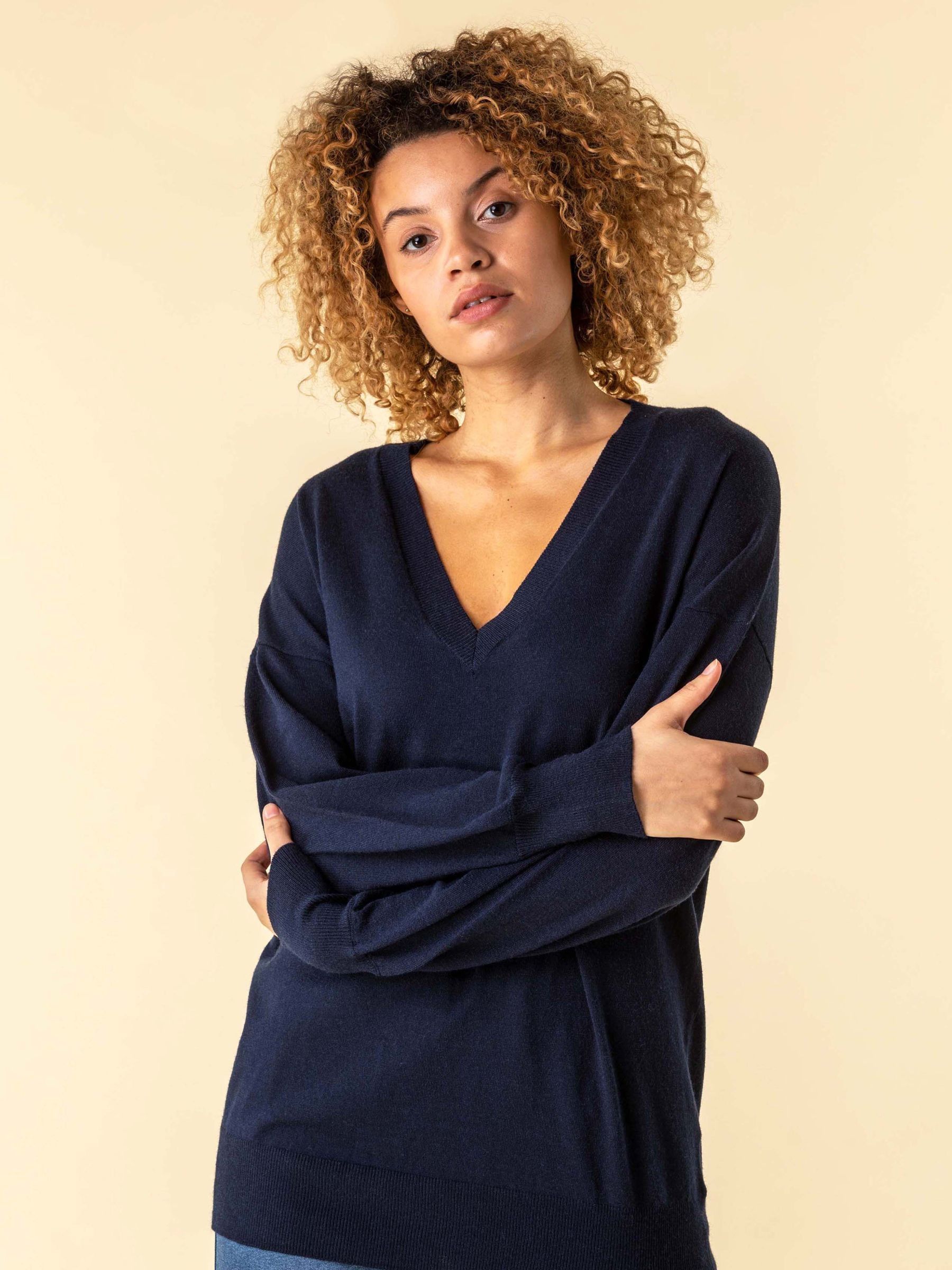 Roman Navy Blue V-Neck Long Sleeve Jumper