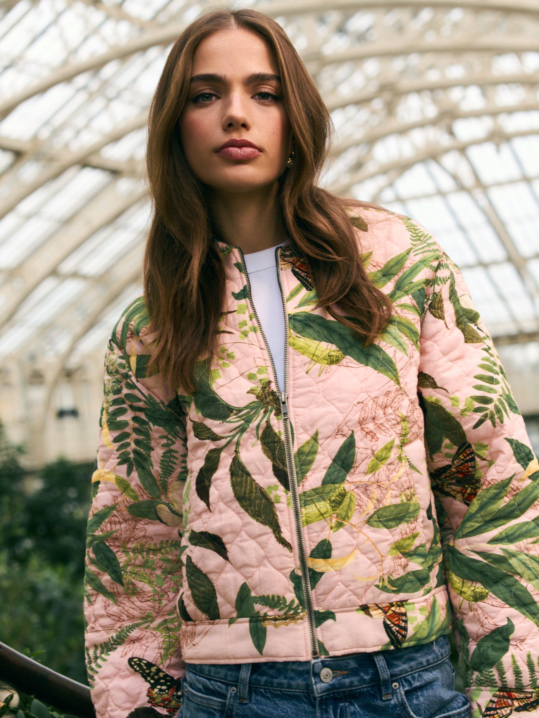Pink Floral Kew Gardens Quilted Bomber Jacket