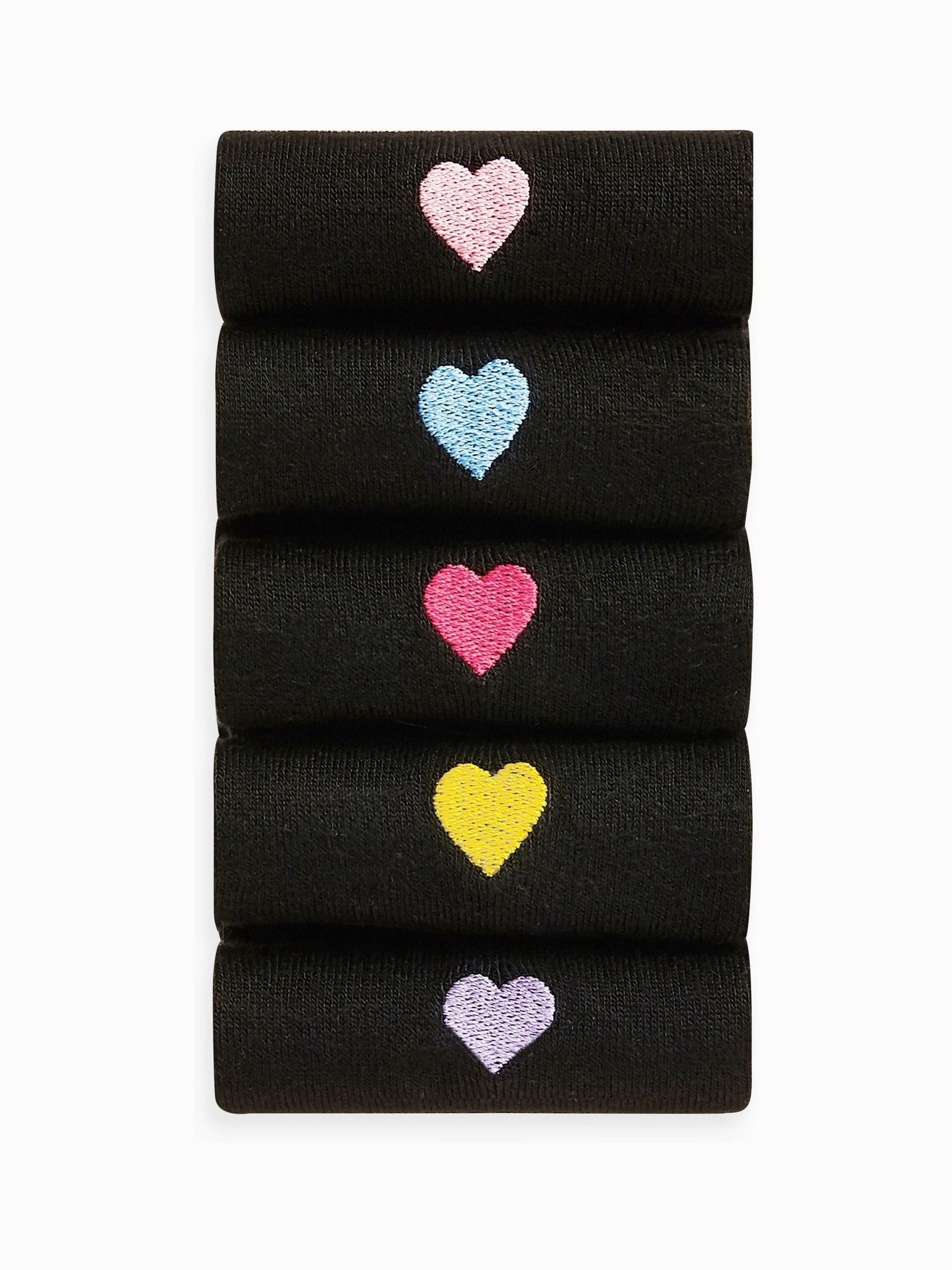 Heart Embroidered Motif Ankle Socks 5 Pack