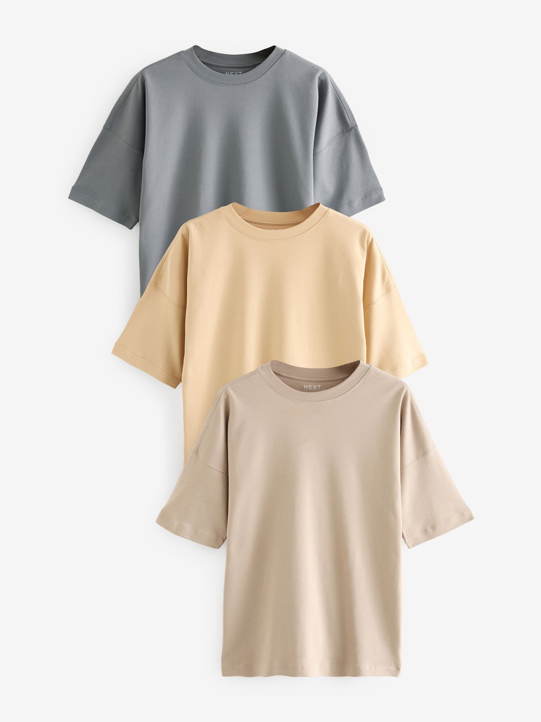 Blue/Buttermilk/Neutral Oversized 100% Cotton T-Shirts 3 Pack