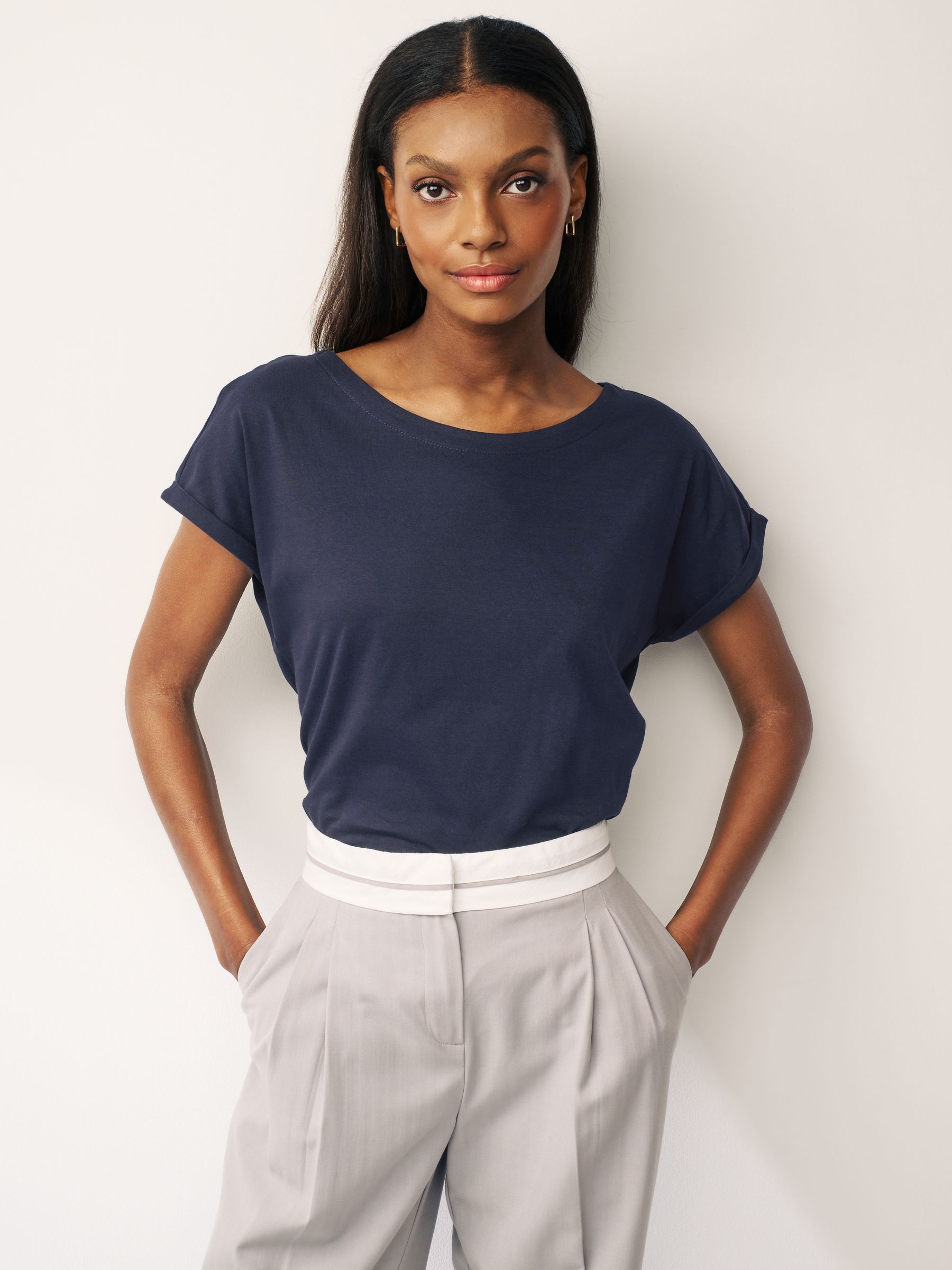 Blue Dark Navy Cap Sleeve T-Shirt Top