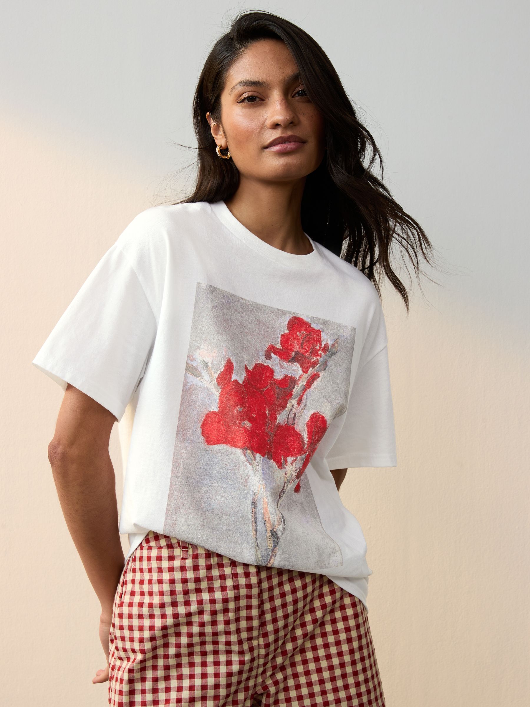 White Oversized License Matisse Front Graphic Short Sleeve 100% Cotton T-Shirt