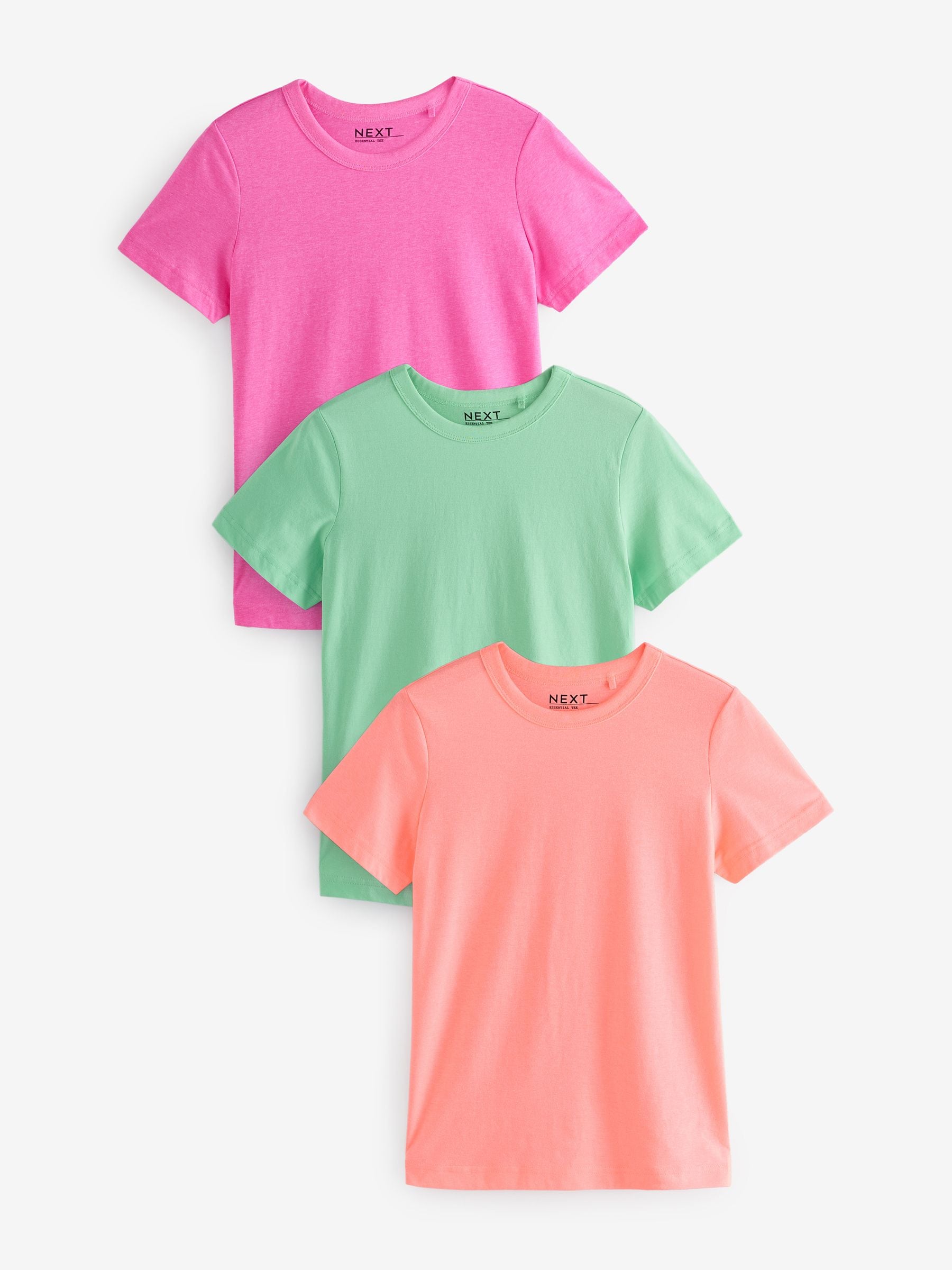 Green/Orange/Pink Essential Short Sleeve T-Shirts 3 Pack