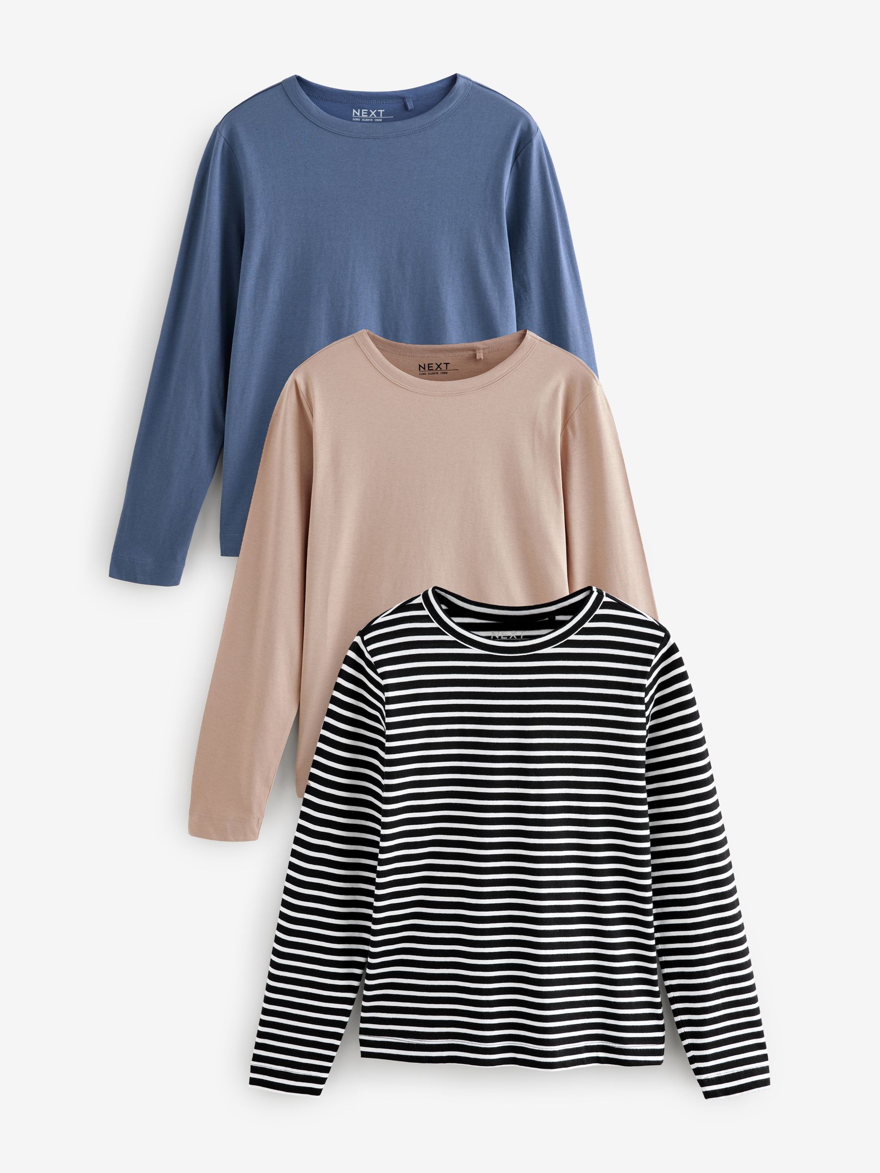 Multi 100% Cotton Long Sleeve T-Shirts 3 Pack