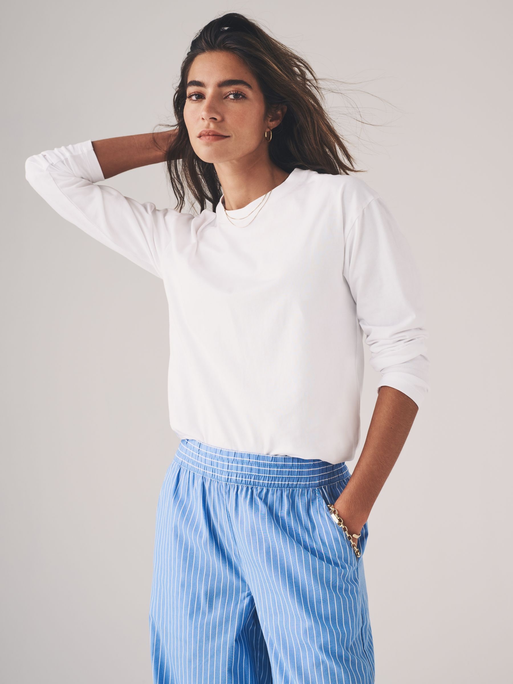 The Set Black/Grey/White/Black & White Stripe Long Sleeve 4 Pack Relaxed T-Shirts