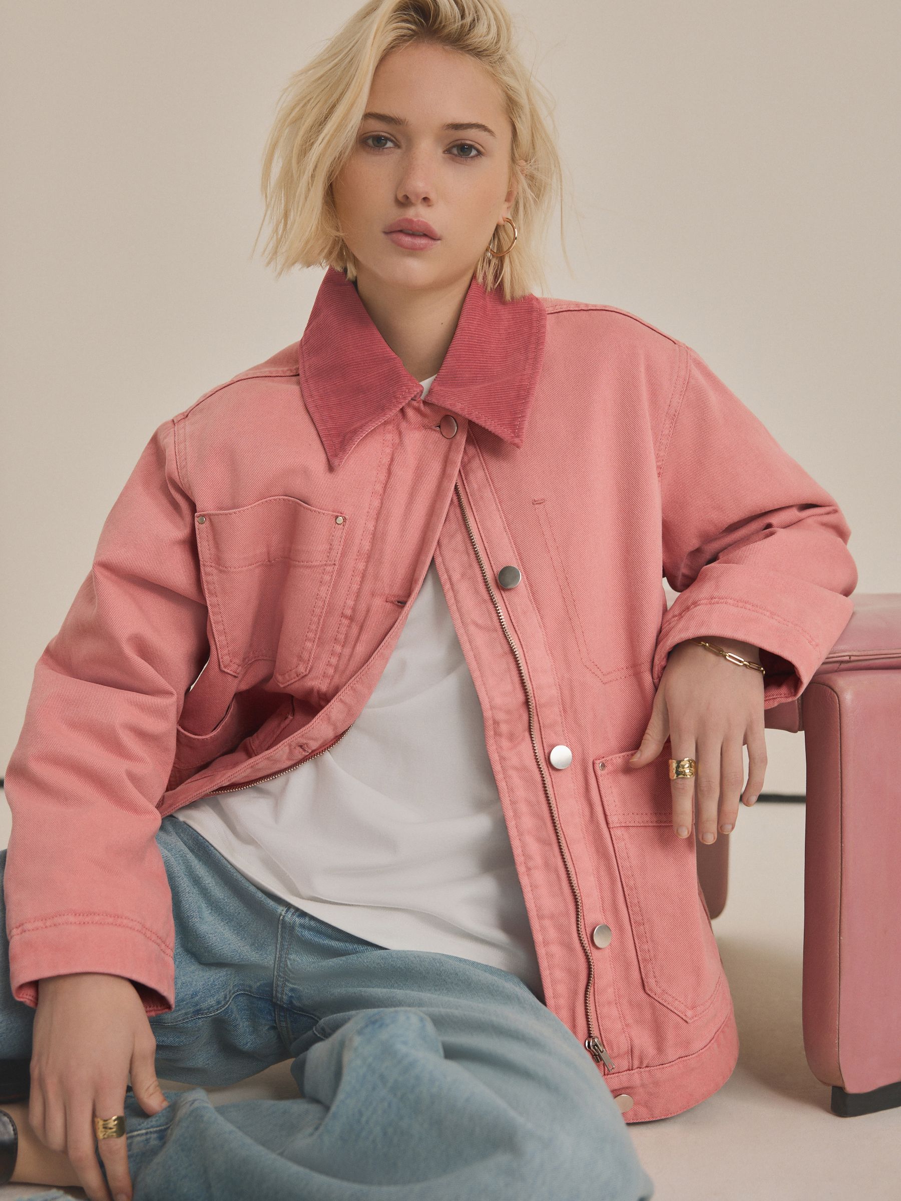 Pink Corduroy Collar Jacket
