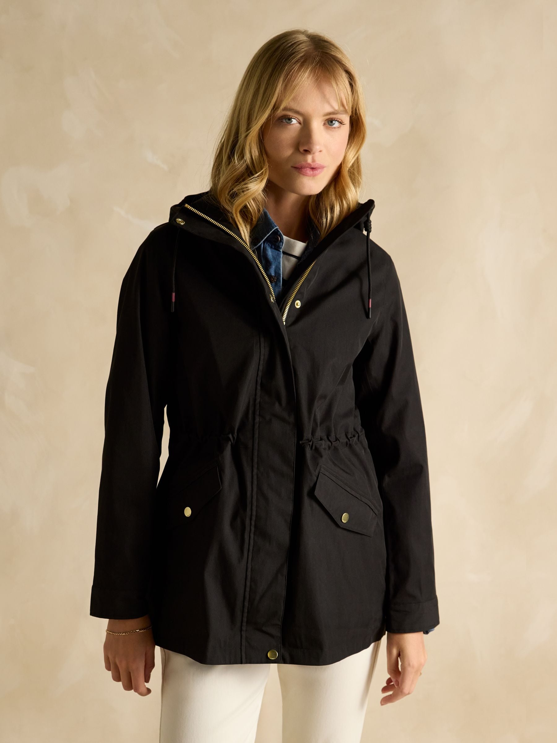 Joules Portwell Black Waterproof Raincoat With Hood