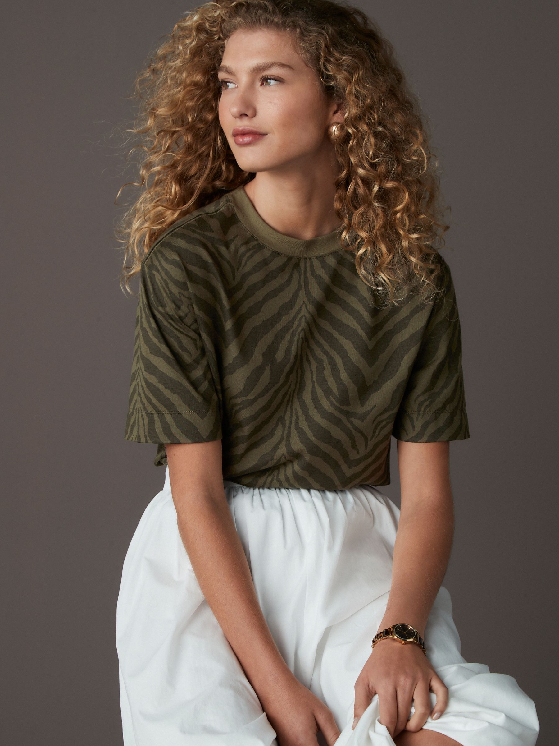 Zebra Print Short Sleeve Crew Neck 100% Cotton T-Shirt