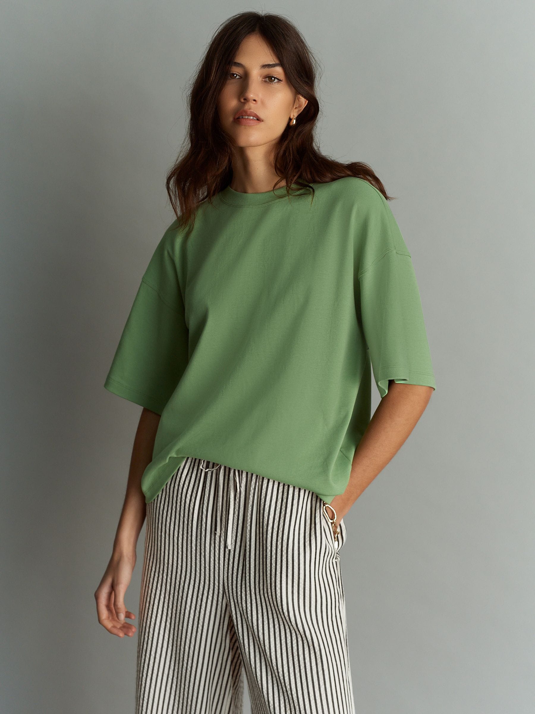 Matcha Green Oversized Relaxed Fit 100% Cotton Boxy Heavyweight Crew Neck T-Shirt