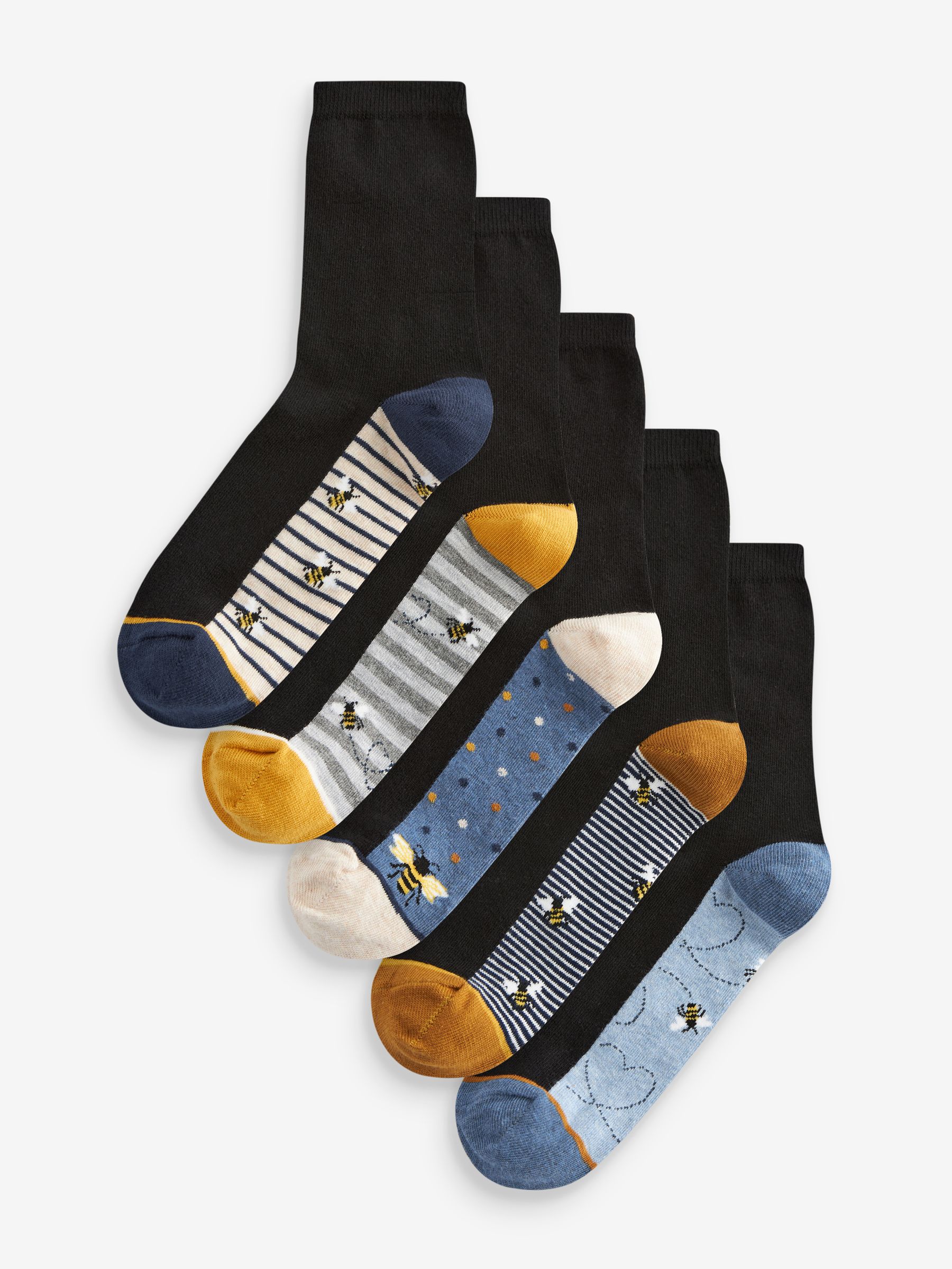 Blue/Ochre Bee Footbed Ankle Socks 5 Pack