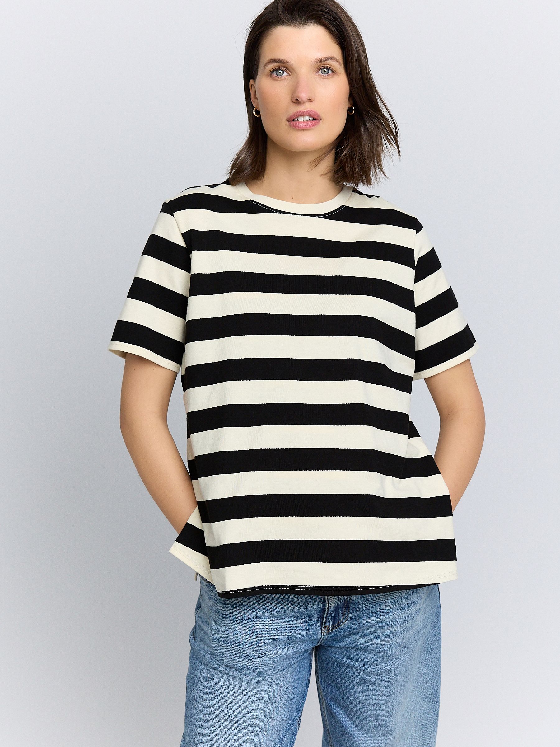 Neutral Stripe And Black Maternity Nursing T-Shirts 2-Pack