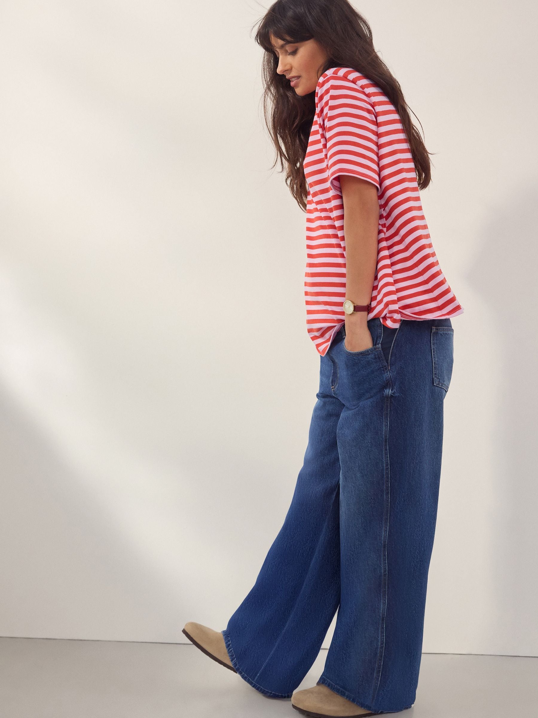 Dark Blue Maternity Wide Leg 100% Cotton Jeans