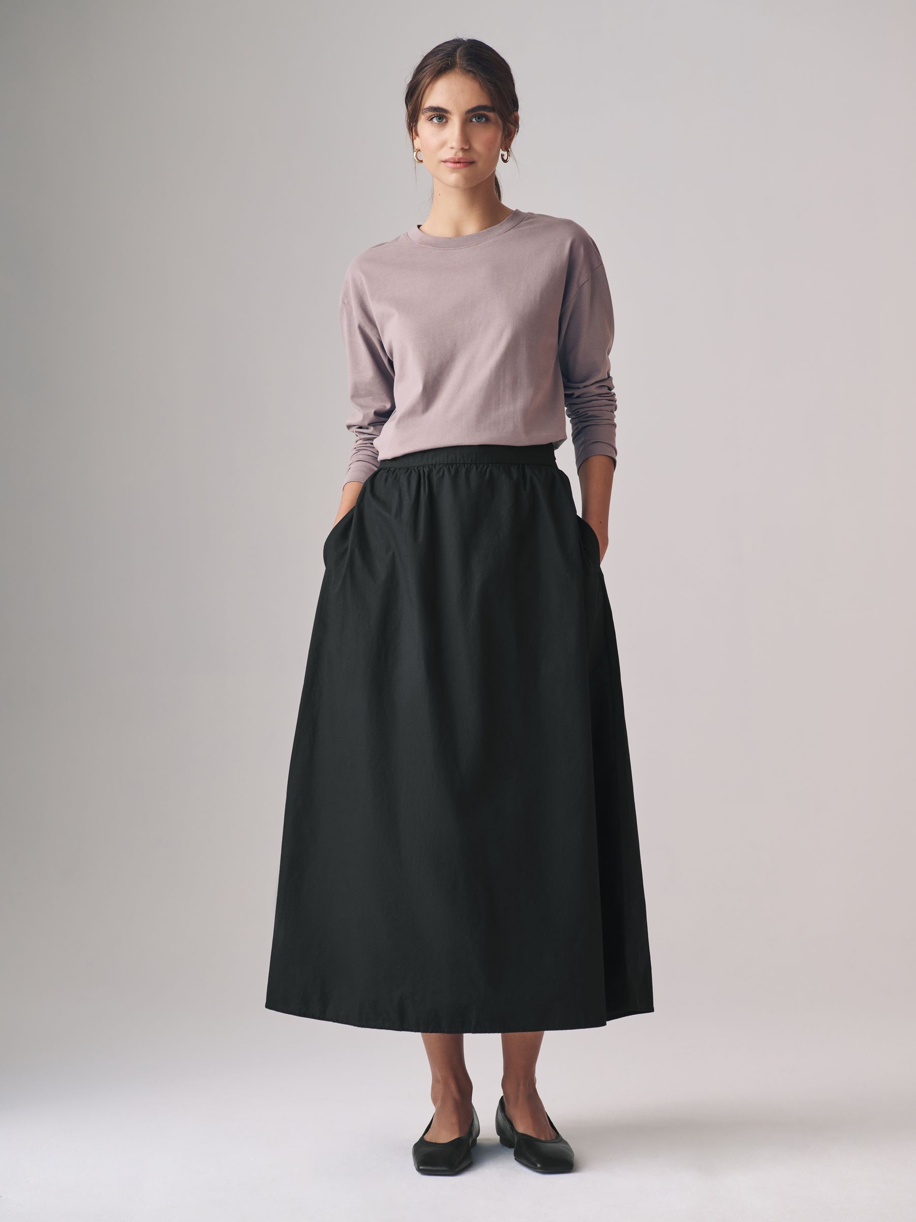 The Set Black/Taupe Brown 2 Pack 100% Cotton Poplin Full Midi Skirts