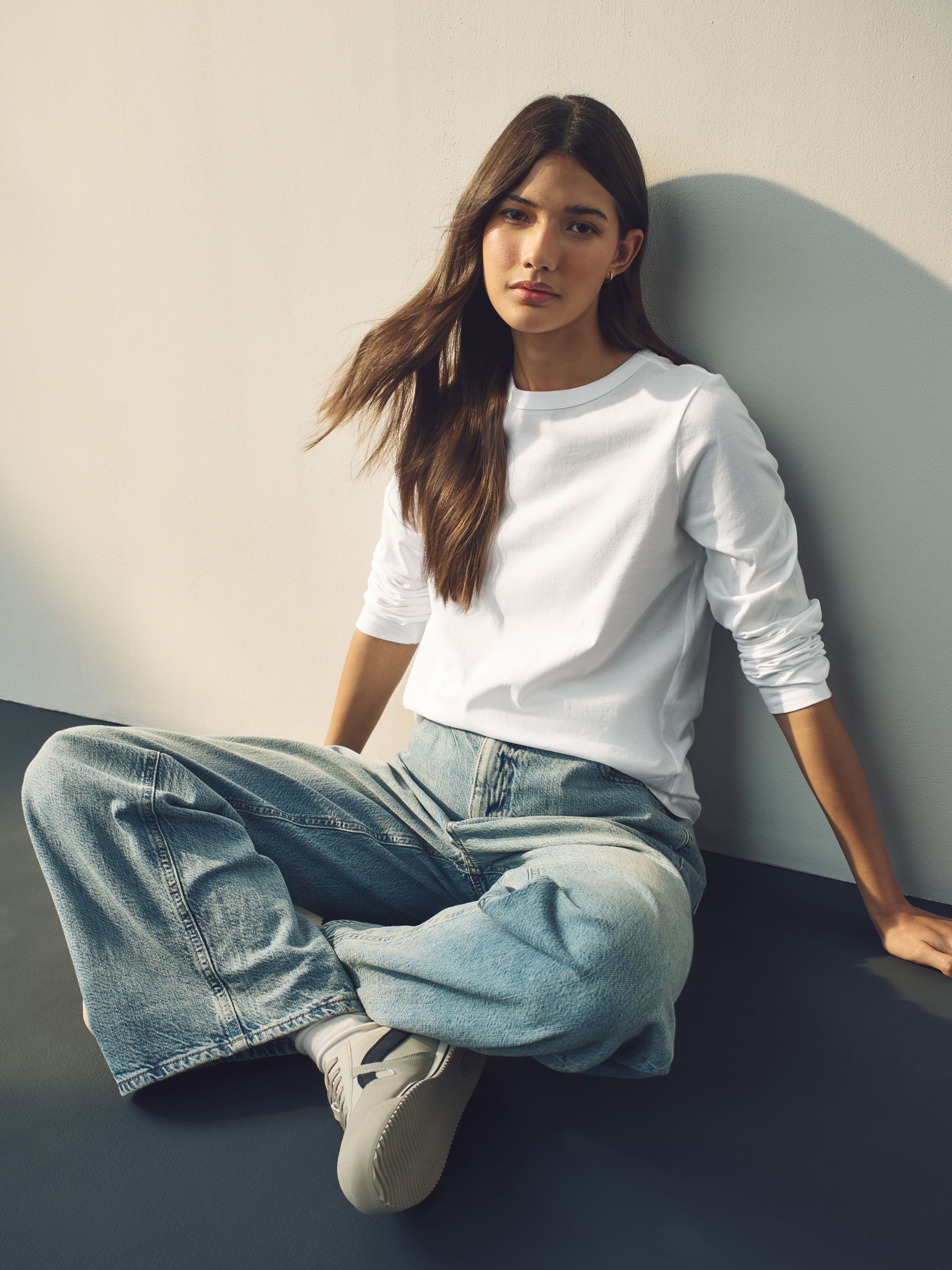 New White 100% Cotton Long Sleeve T-Shirt