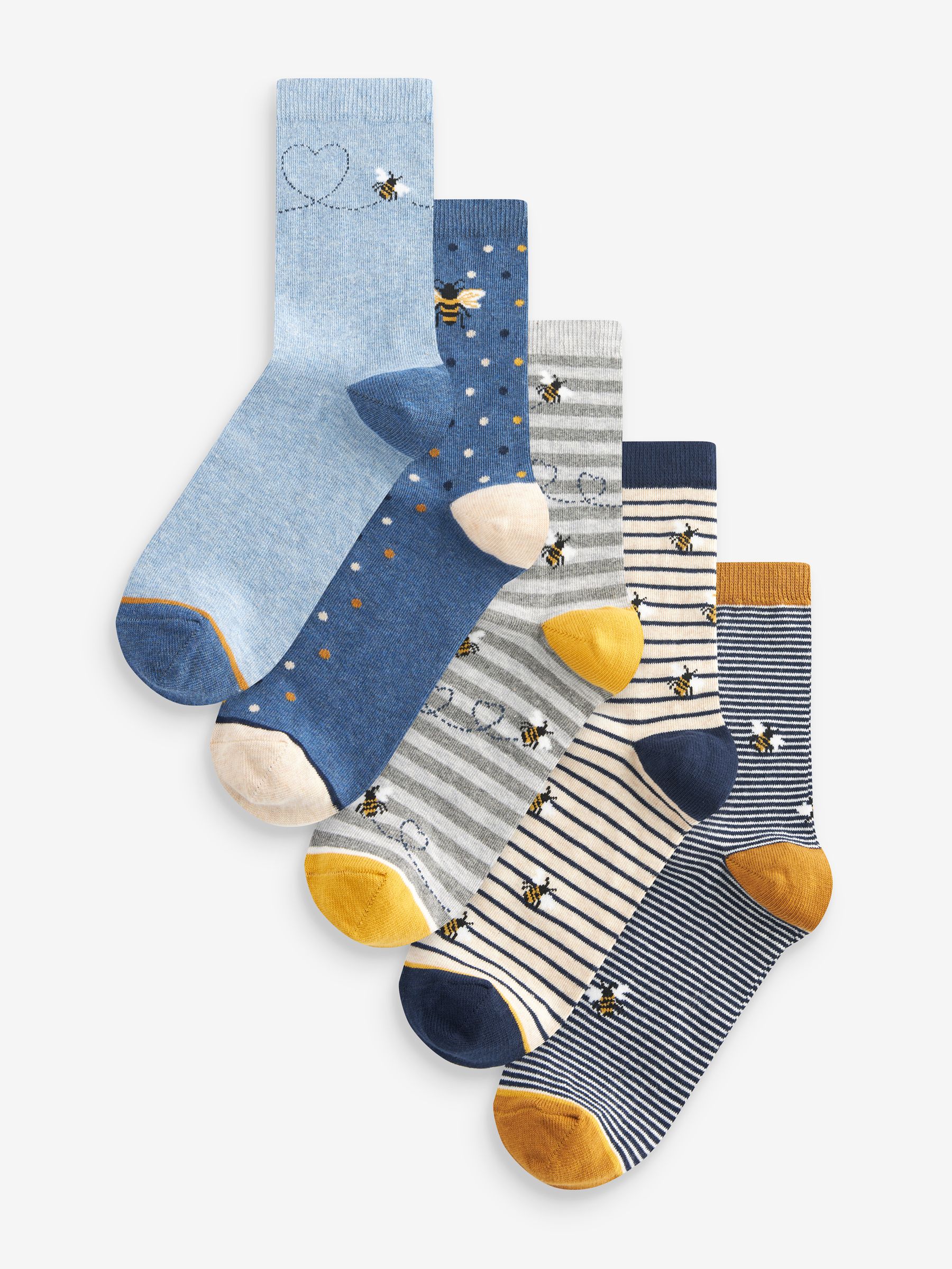 Navy/Ochre Bee Ankle Socks 5 Pack