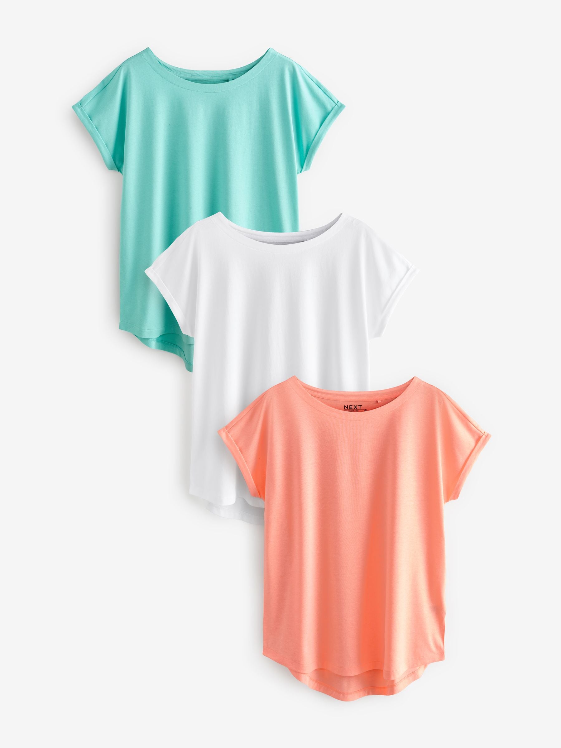 White/Blue/Orange Cap Sleeve 100% Cotton T-Shirts 3 Pack