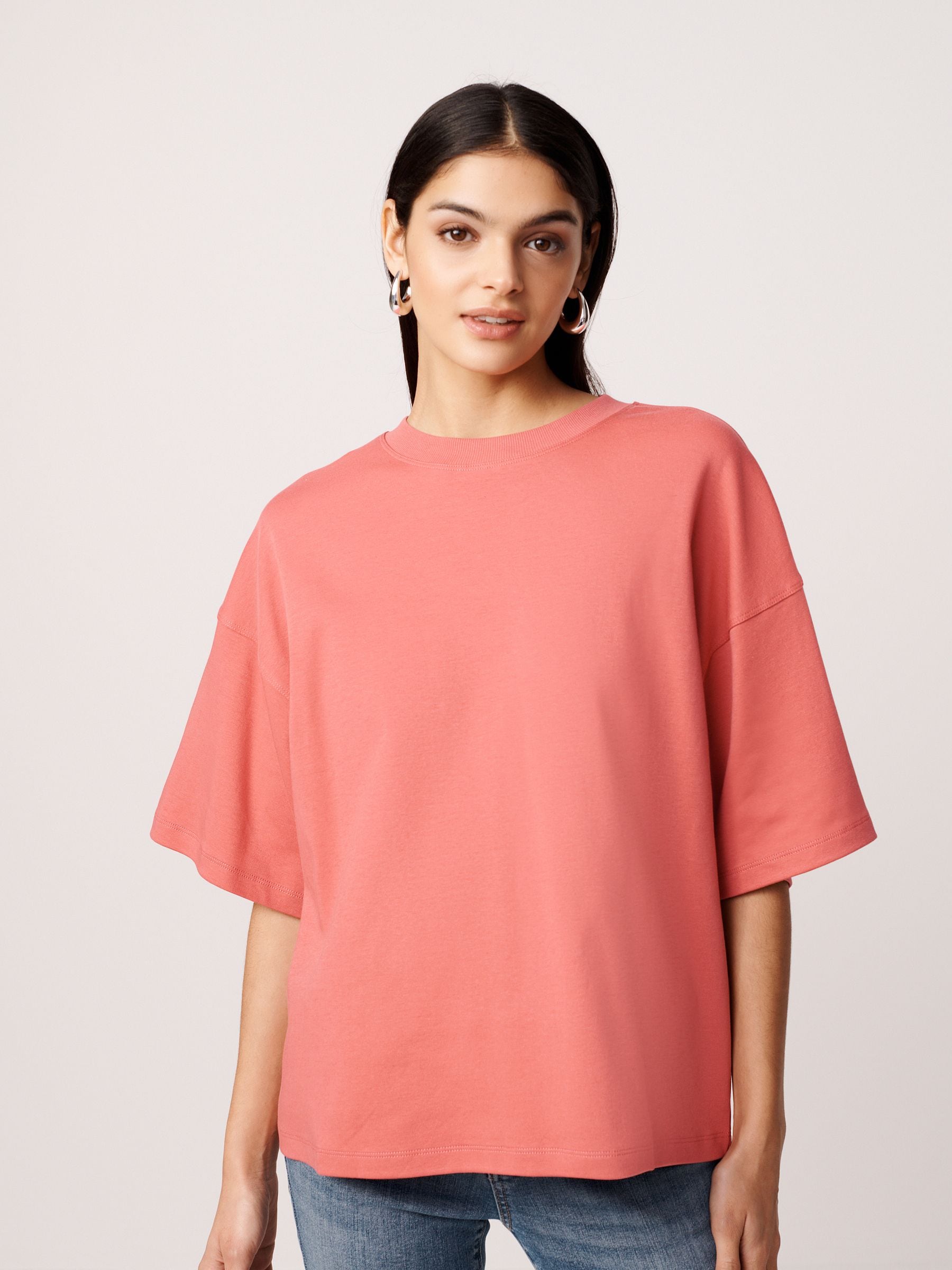 Pink Oversized Relaxed Fit 100% Cotton Boxy Heavyweight Crew Neck T-Shirt