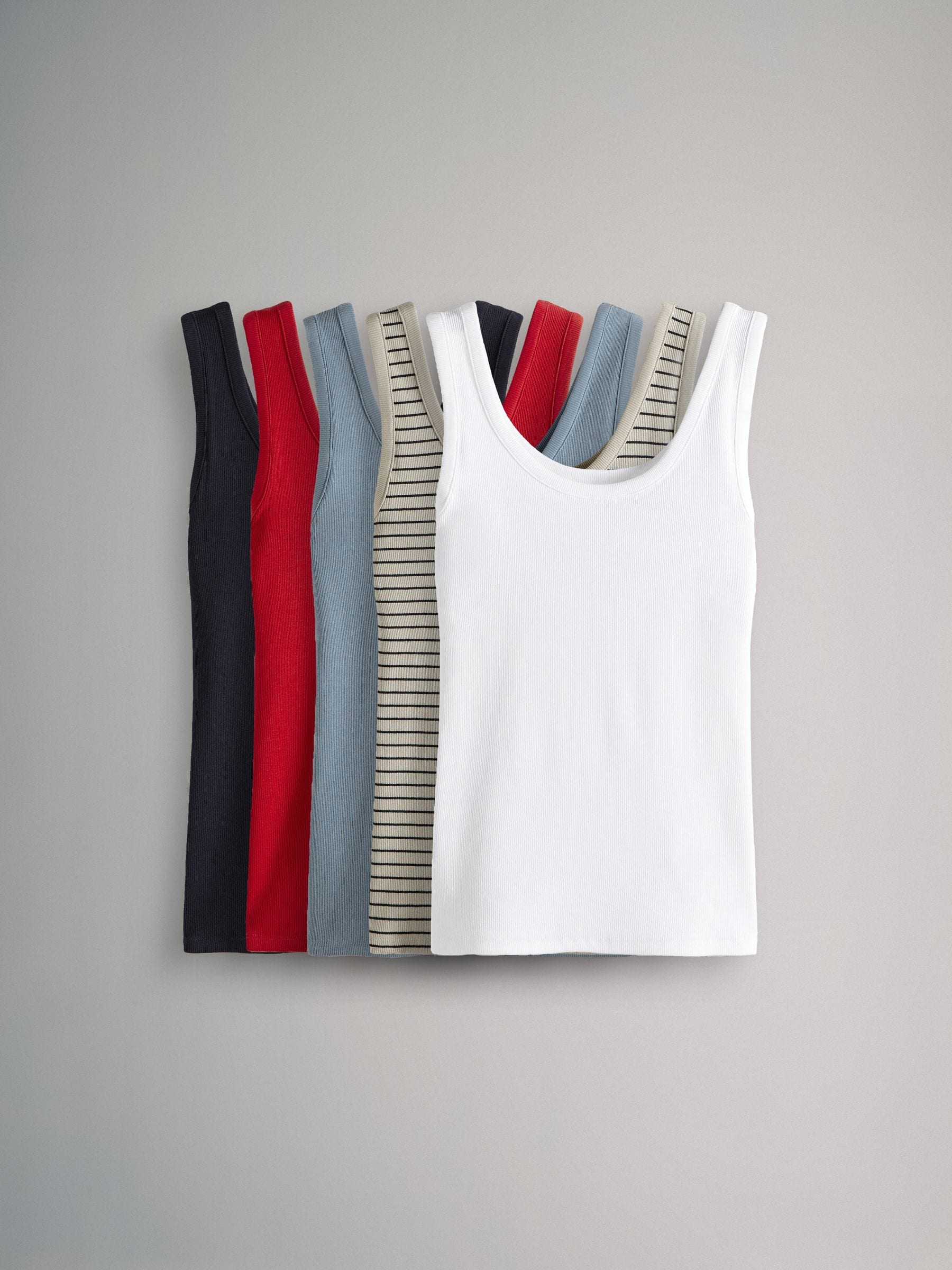 The Set Navy/Washed Blue/White/Red/Navy Stripe 5 Pack Ribbed Scoop Neck Vests