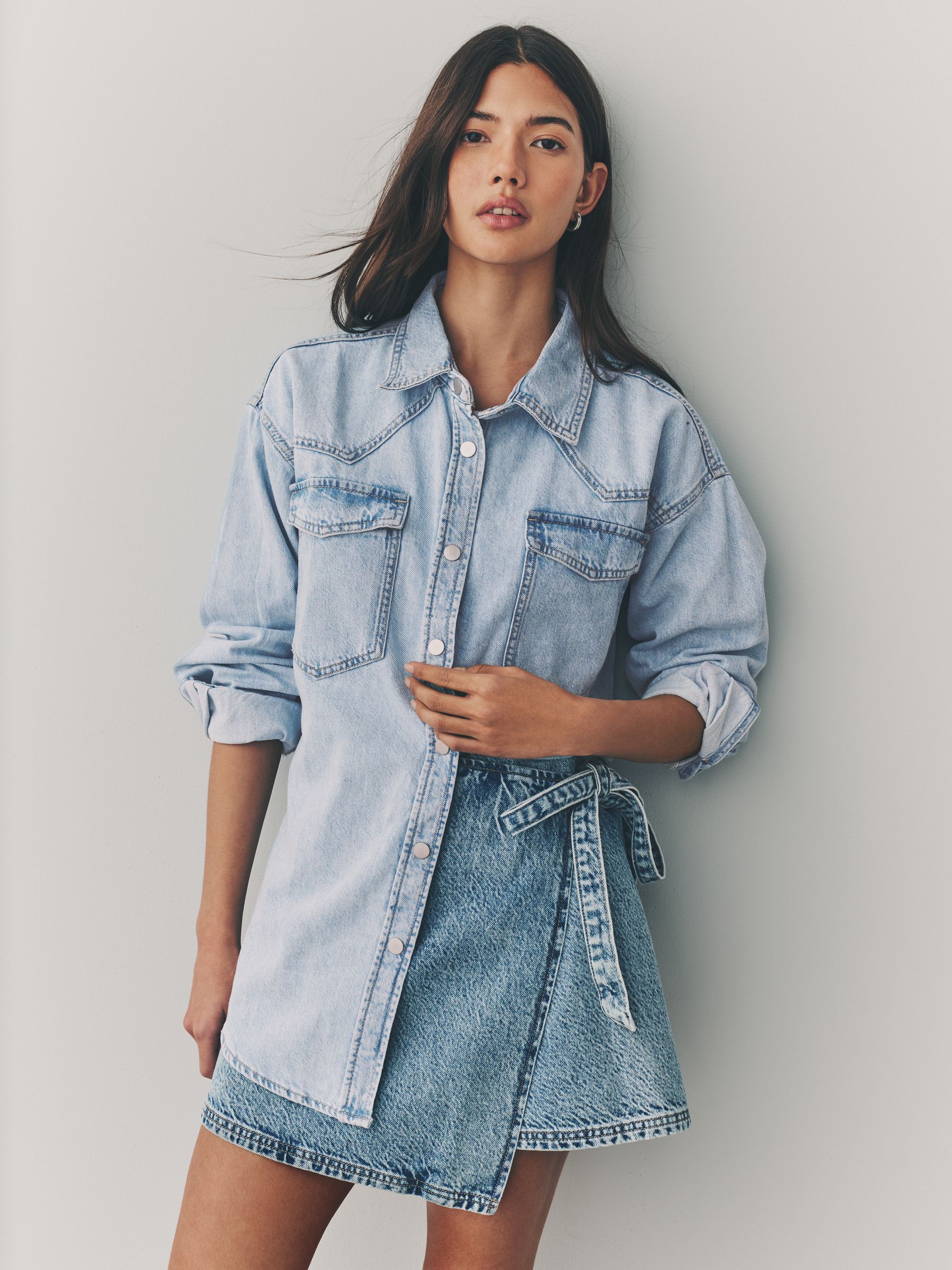 Bleach Blue Oversize Denim 100% Cotton Shirt