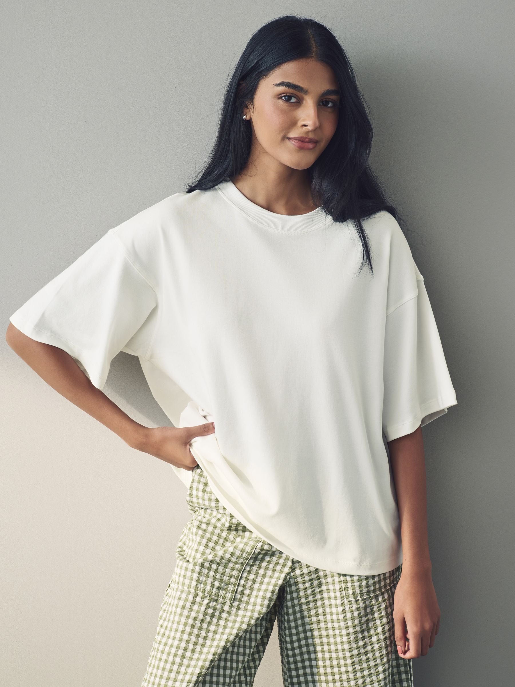 White Oversized Relaxed Fit 100% Cotton Boxy Heavyweight Crew Neck T-Shirt