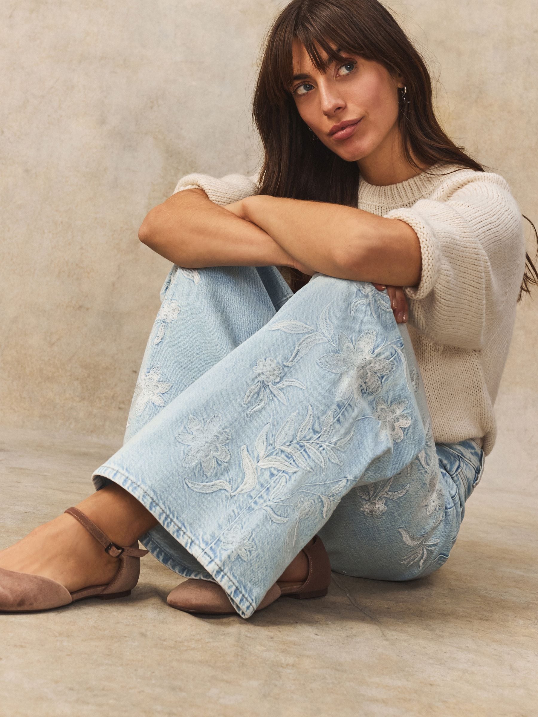 Bleach 100% Cotton Embroidered Wide Leg Jeans