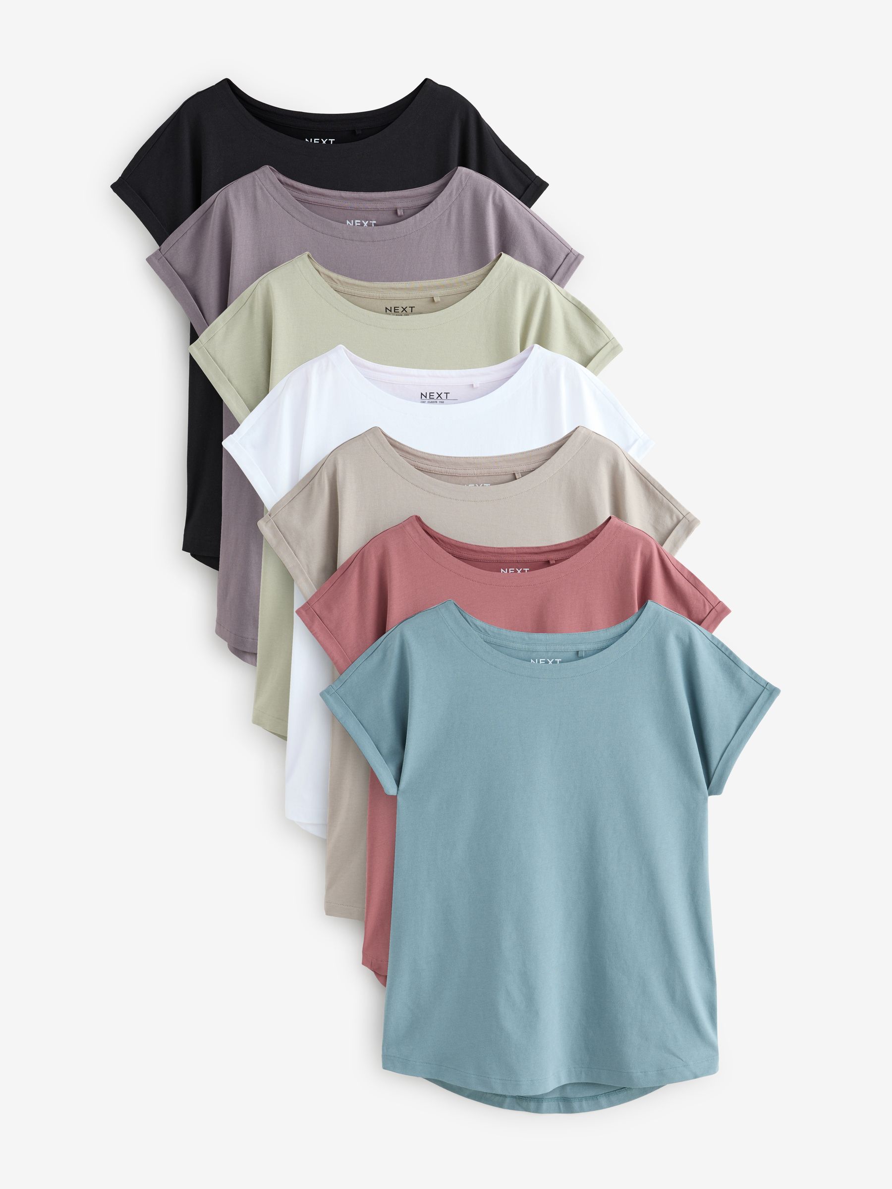 Multi Cap Sleeve 100% Cotton T-Shirts 7 Pack